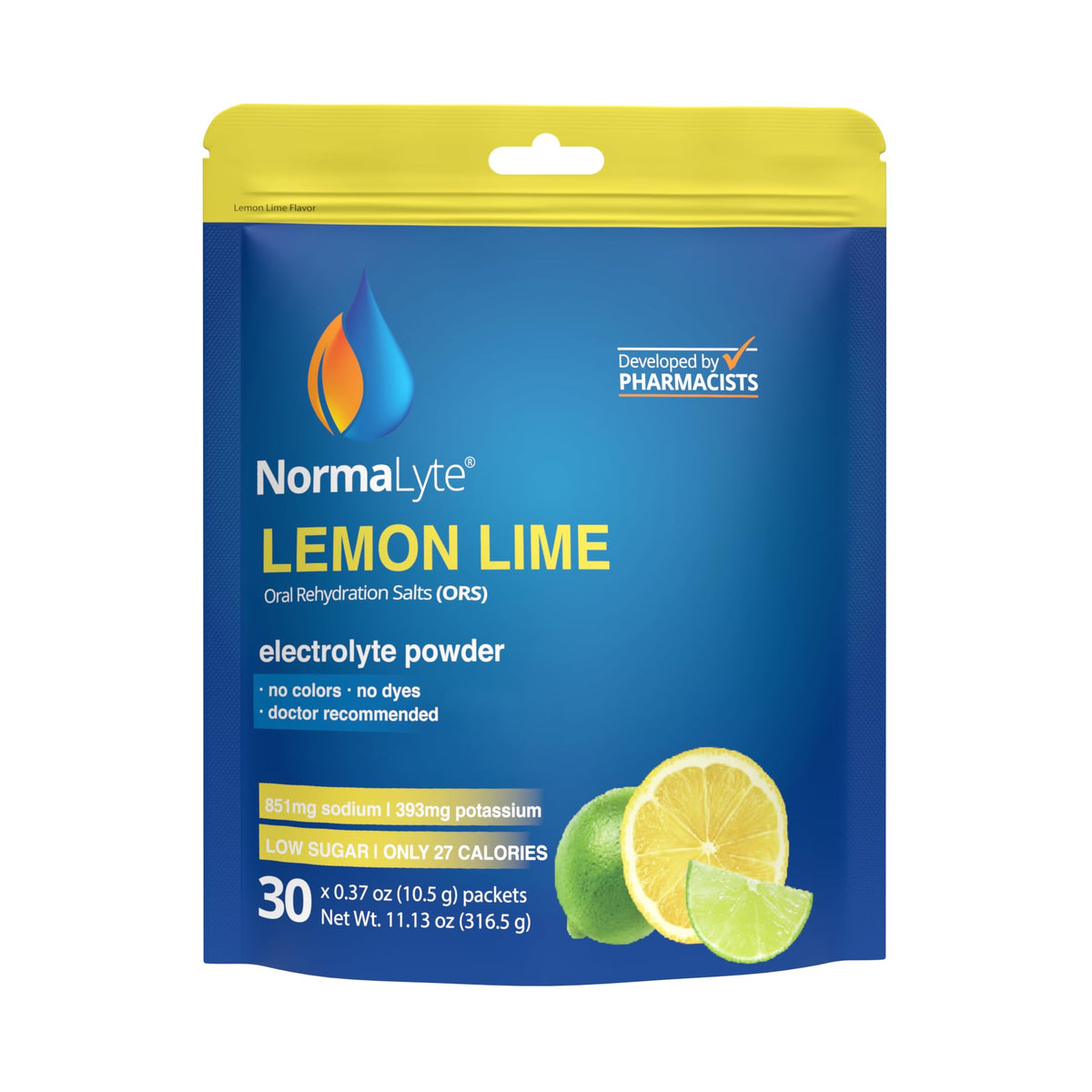 NormaLyte limón-lima: paquetes electrolitos para hidratación rápida durante entrenamientos.