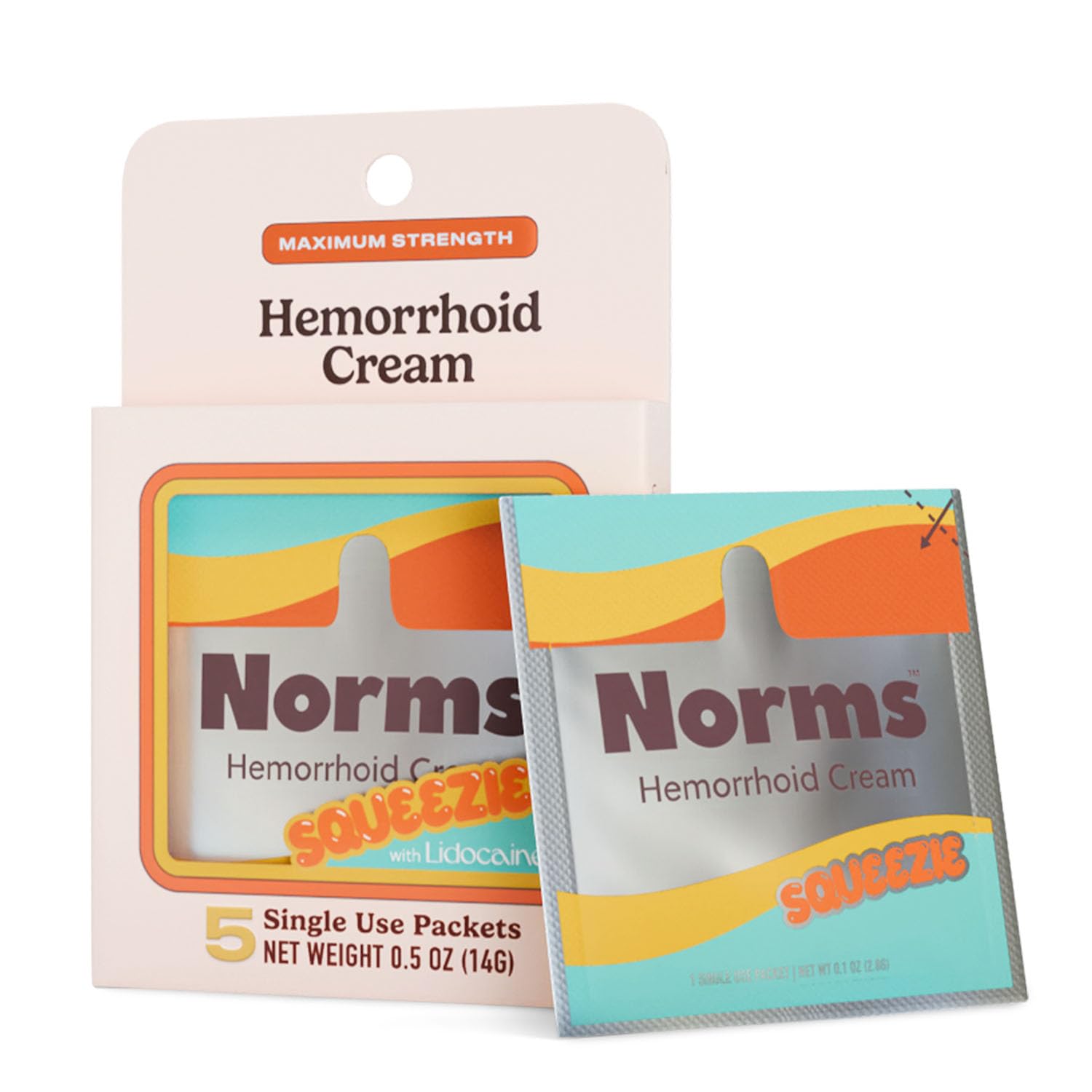 Norms Squeezies: paquete individual de crema hemorroidal para alivio rápido.