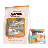 Norms Wipe Outs: empaque compacto para llevar y uso inmediato.