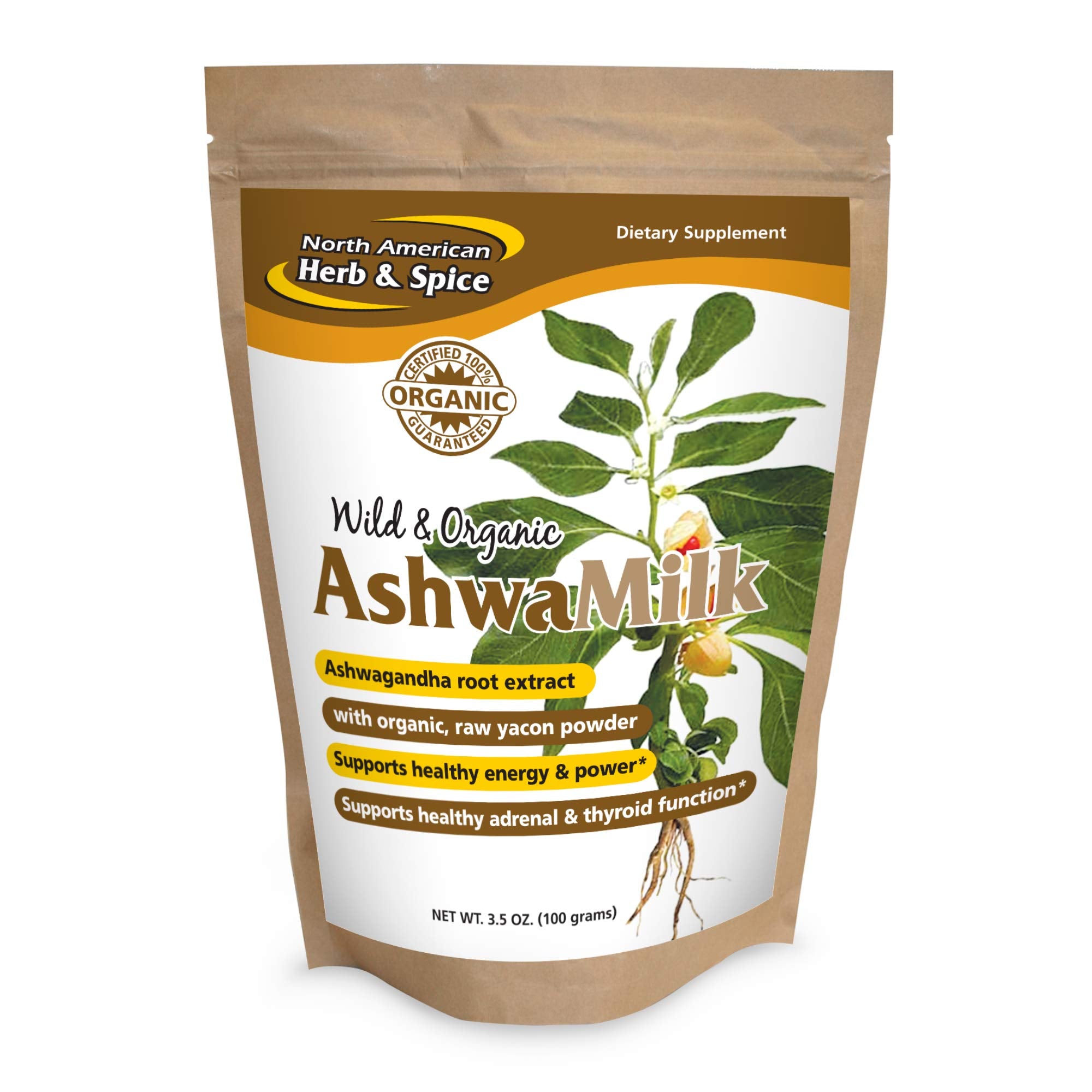 AshwaMilk de NORTH AMERICAN HERB & SPICE en botella para energía diaria