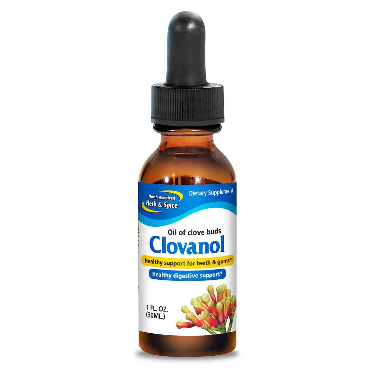 Clovanol de North American Herb & Spice, botella de aceite de clavo para cuidado dental