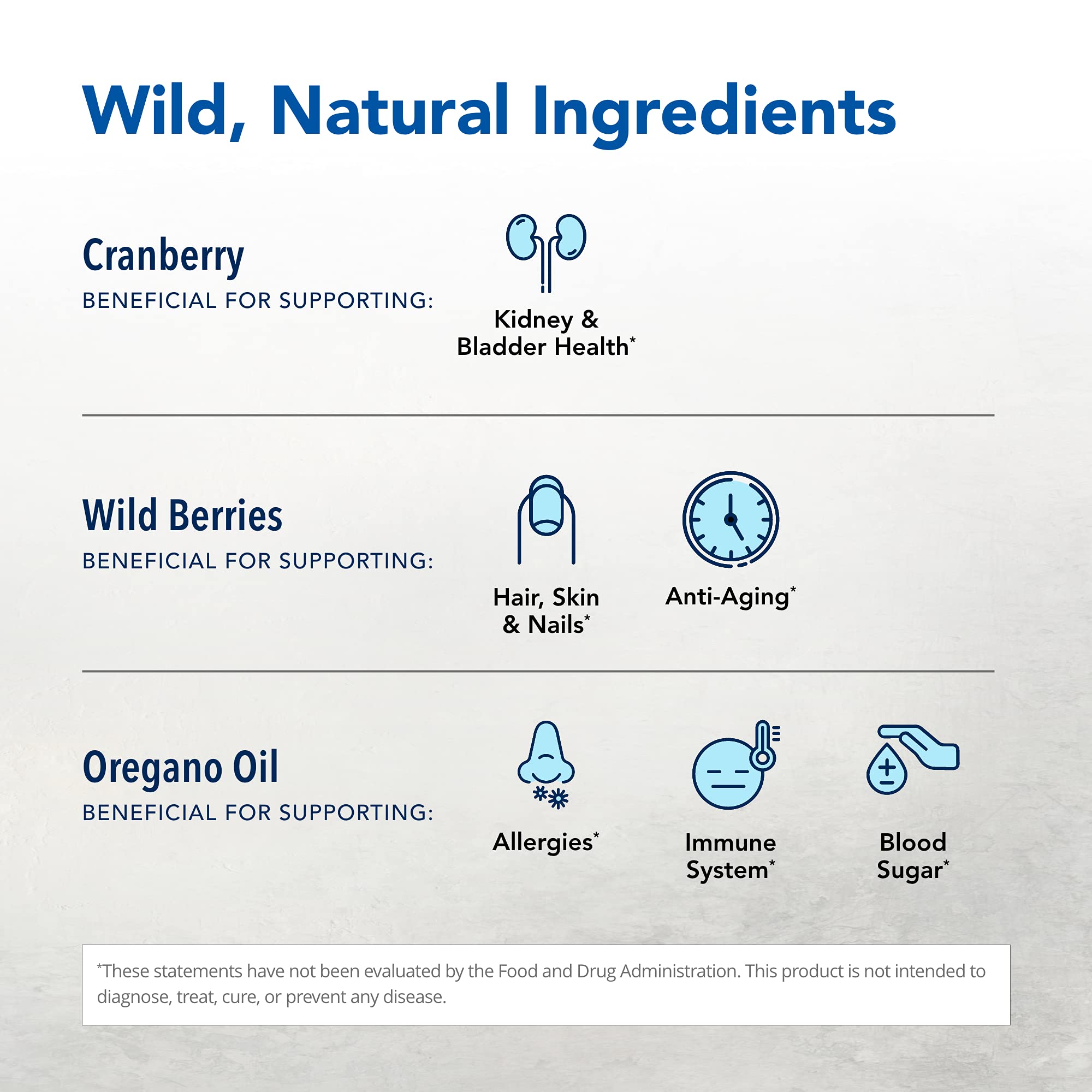 CranFlush muestra arándano silvestre como ingrediente principal para sabor natural.