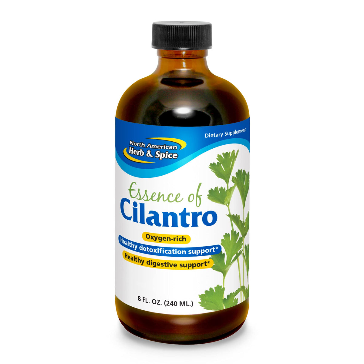 Esencia de Cilantro Puro de NORTH AMERICAN HERB & SPICE en botella, aroma fresco para cocinar.