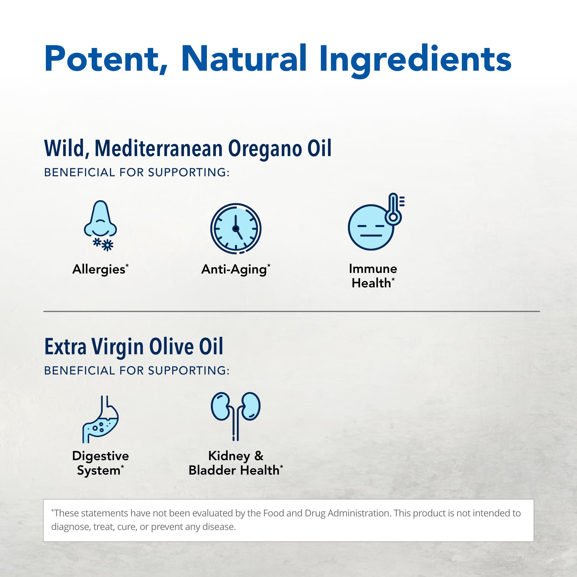NORTH AMERICAN HERB & SPICE Oreganol, ingredientes crudos de orégano y oliva extra virgen.