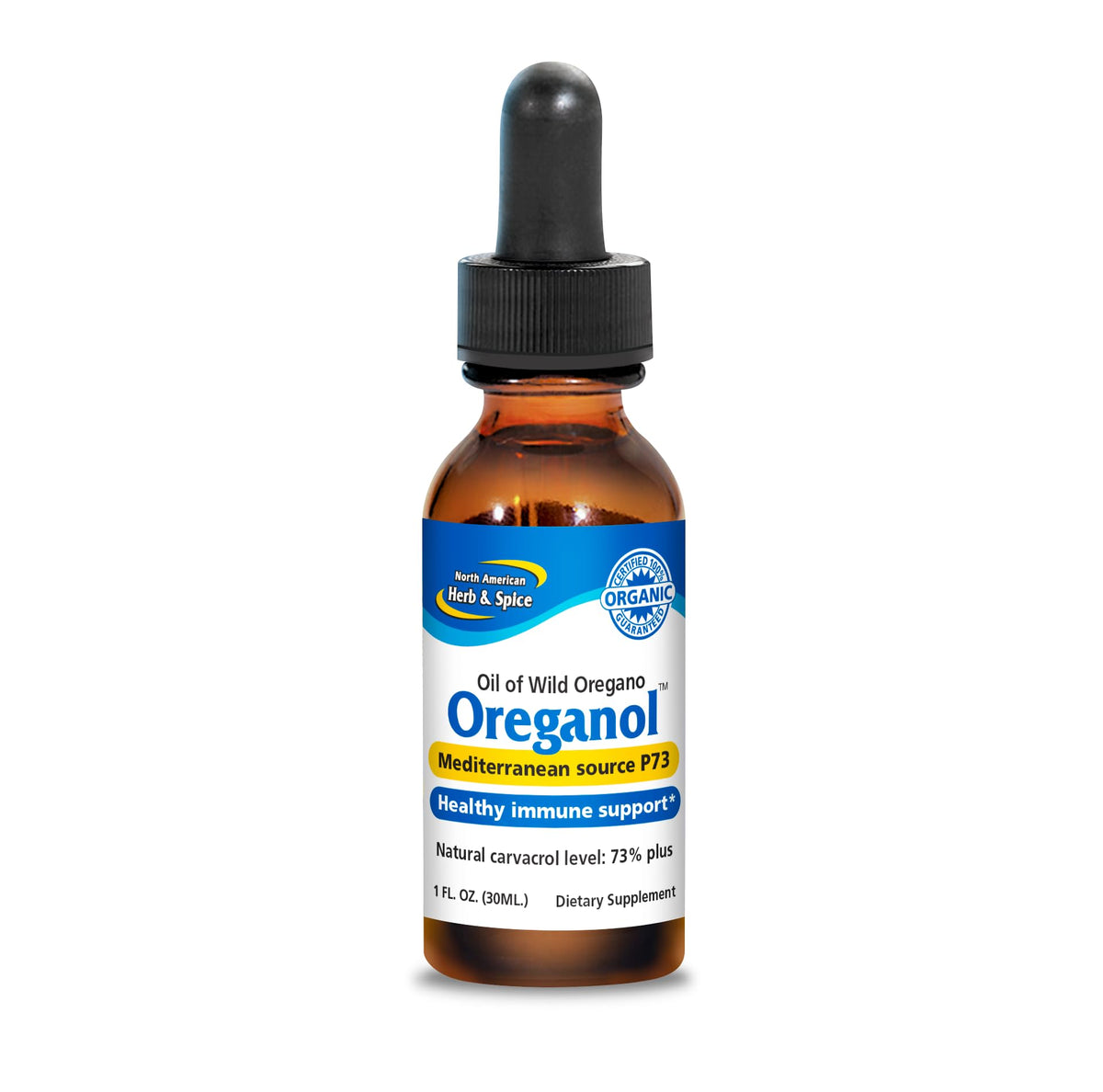 NORTH AMERICAN HERB & SPICE Oreganol, botella de aceite de orégano, ideal para uso diario sublingual.