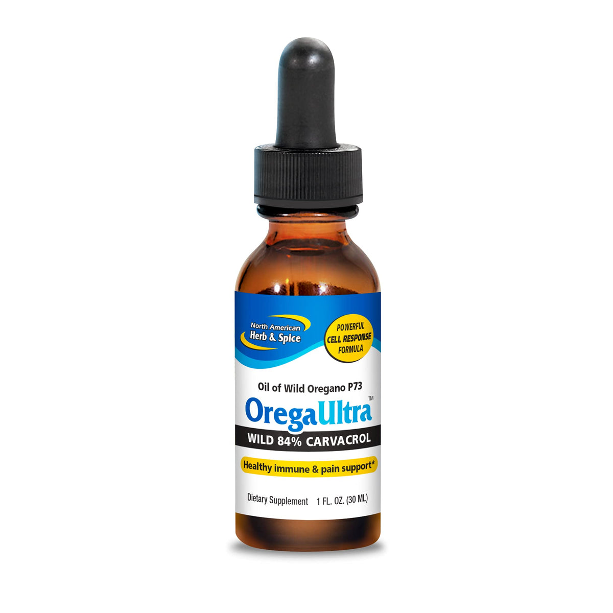 OregaUltra en botella de aceite de orégano P73 para uso diario.