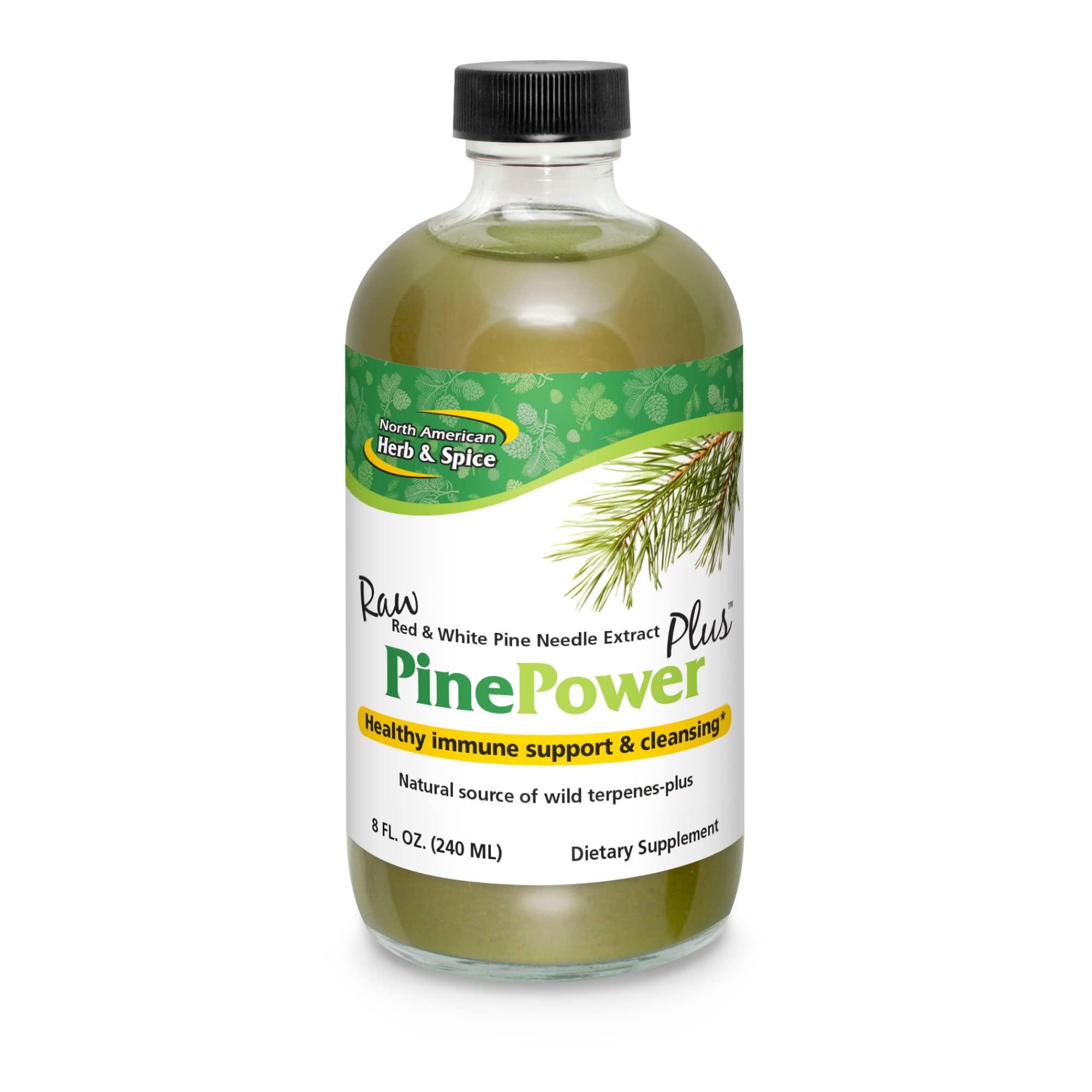 Pine Power Plus, botella de 8oz para apoyar inmunidad y salud cardiovascular.