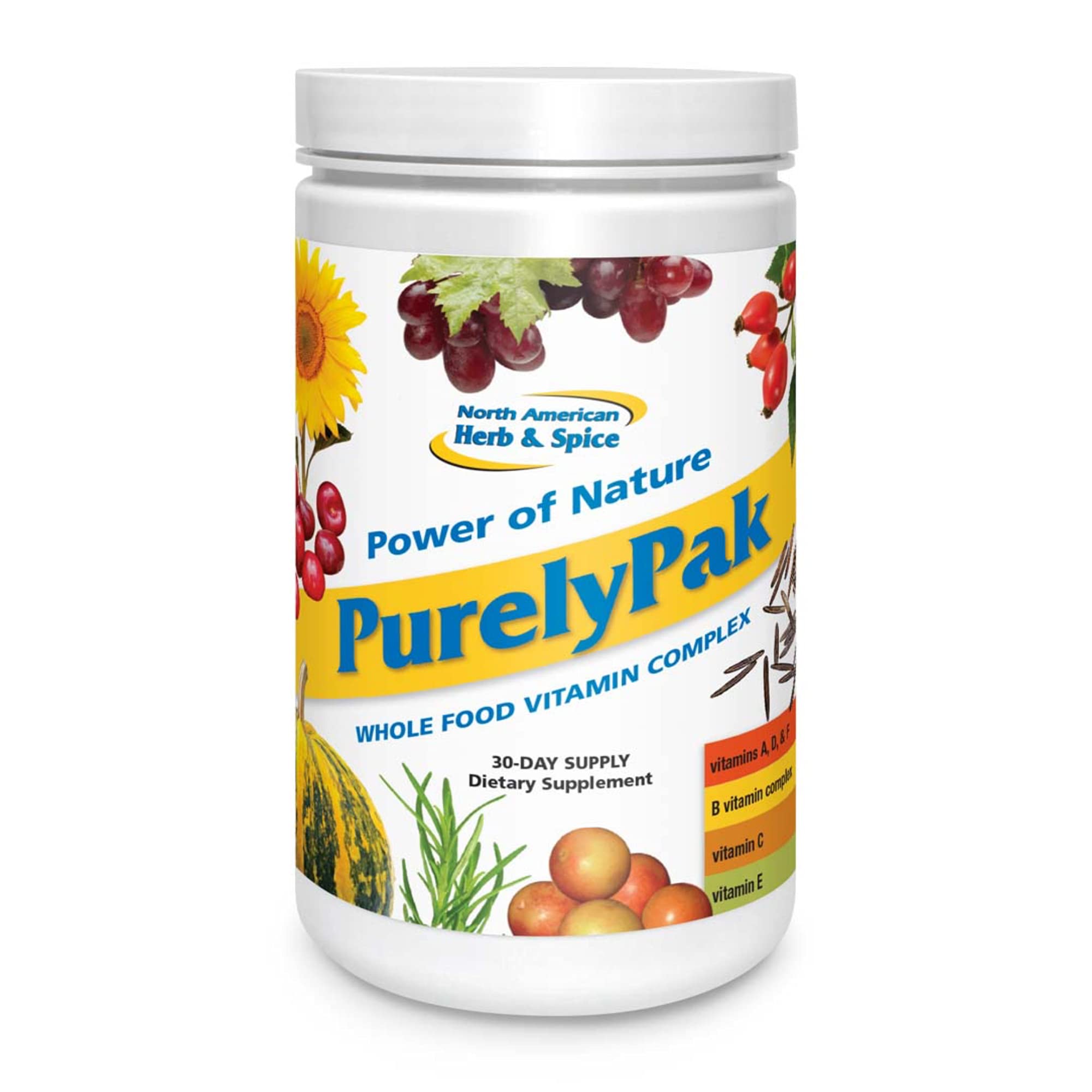 North American Herb & Spice Purely Pak botella: vitaminas de alimentos enteros para energía diaria.