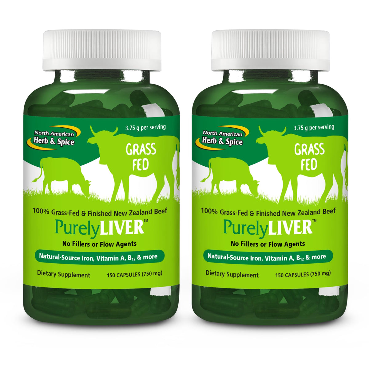 PurelyLiver de North American Herb & Spice – botella y etiqueta, apoyo a la energía diaria