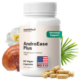 Nourished Natural Health AndroEase Plus, botella de cápsulas para equilibrio hormonal potencial.