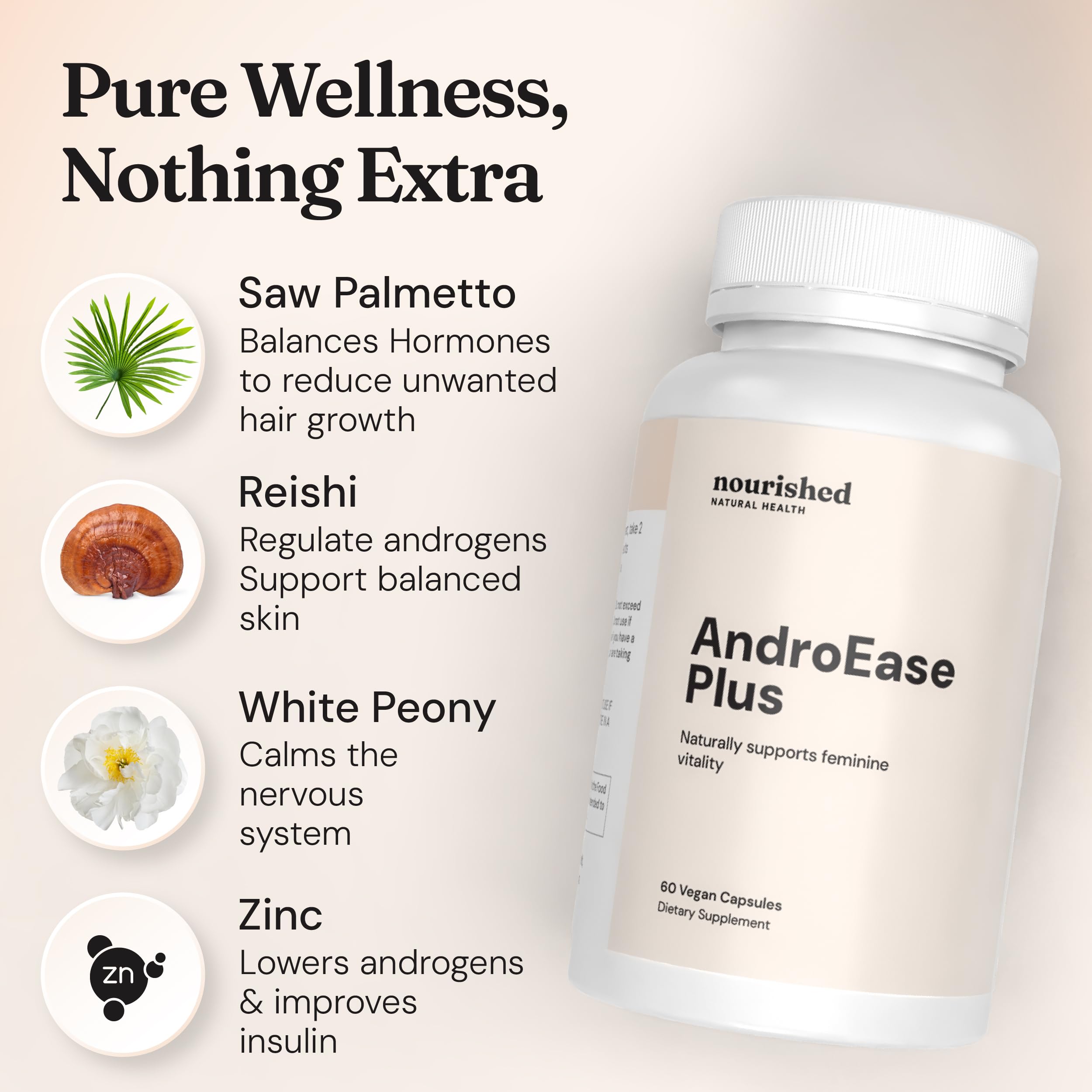 Nourished Natural Health AndroEase Plus, dosis diaria sugerida para uso consistente.
