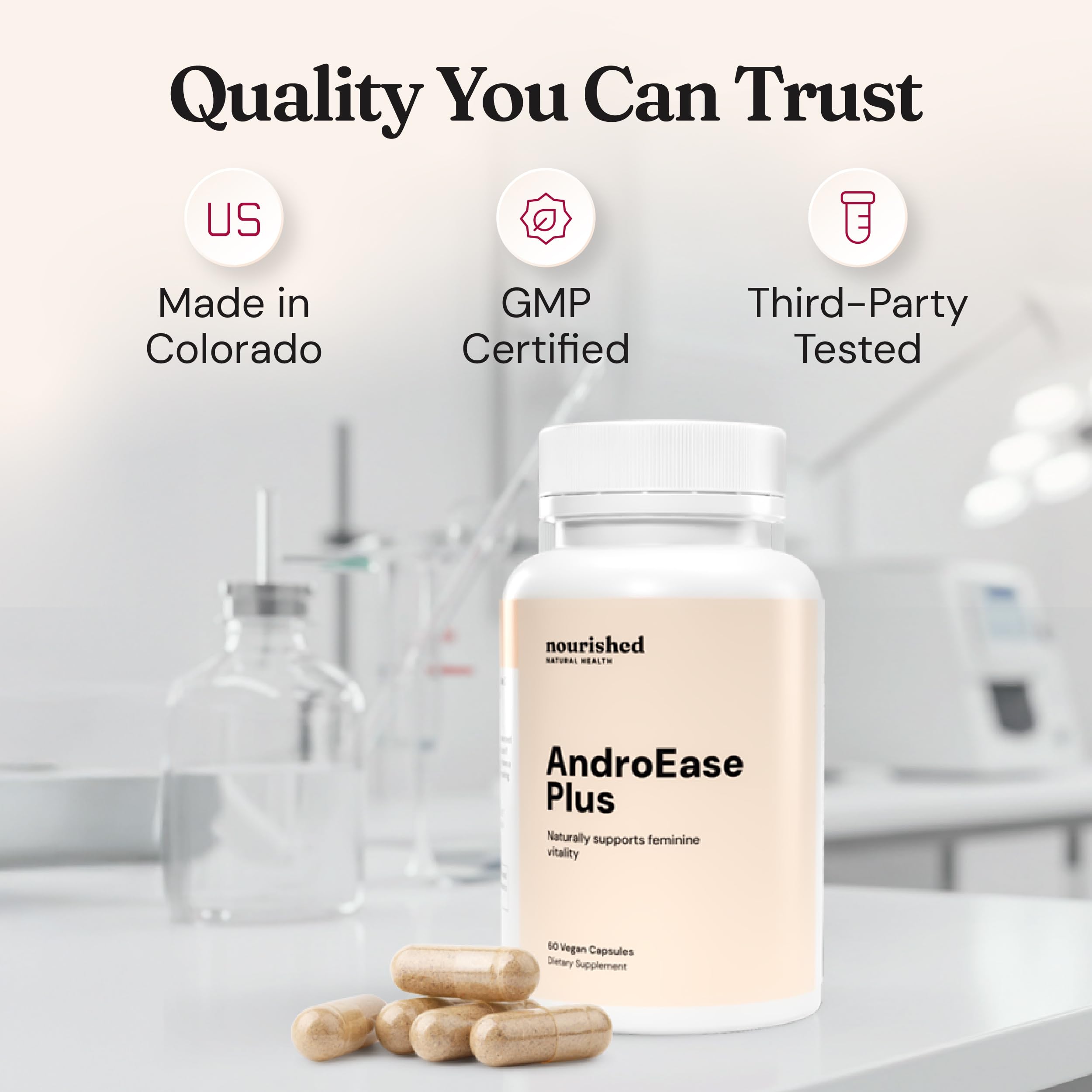 Nourished Natural Health AndroEase Plus, té verde y palma enana presentes.
