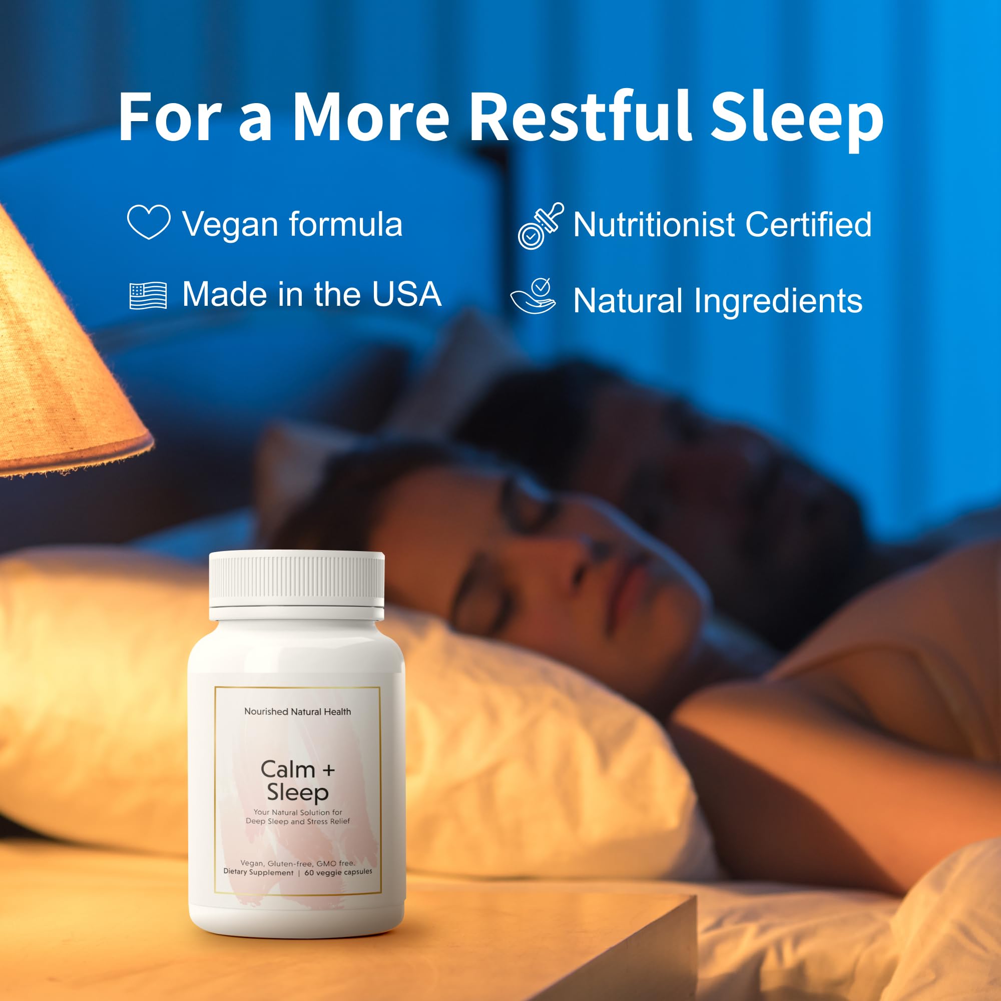 Nourished Natural Health Calma y Sueño: mezcla de ashwagandha y L-teanina