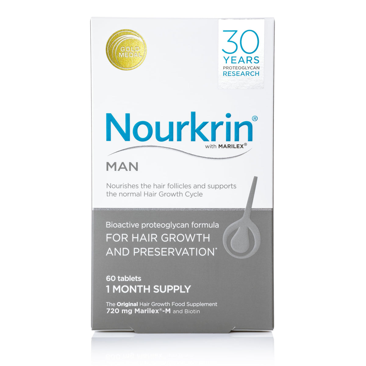 Nourkrin Man, botella con pastillas, apoyo al ciclo capilar normal