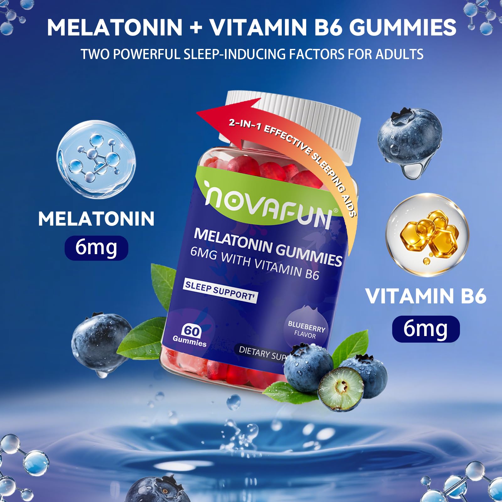 Novafun Melatonina Gomitas Textura Suave: experiencia masticable cómoda antes de dormir.