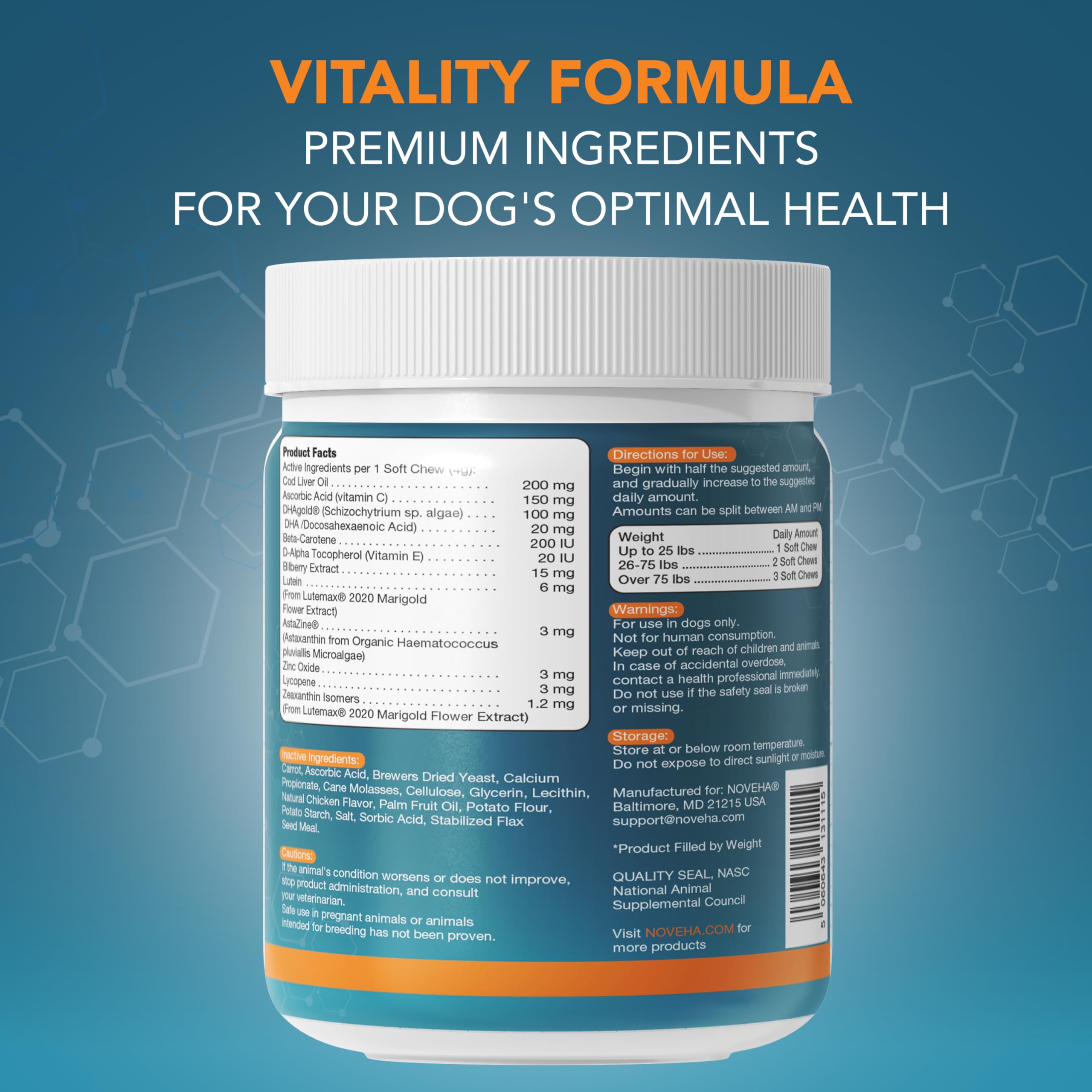 NOVEHA omega-3 de pescado para perros, apoyo a ojos y articulaciones