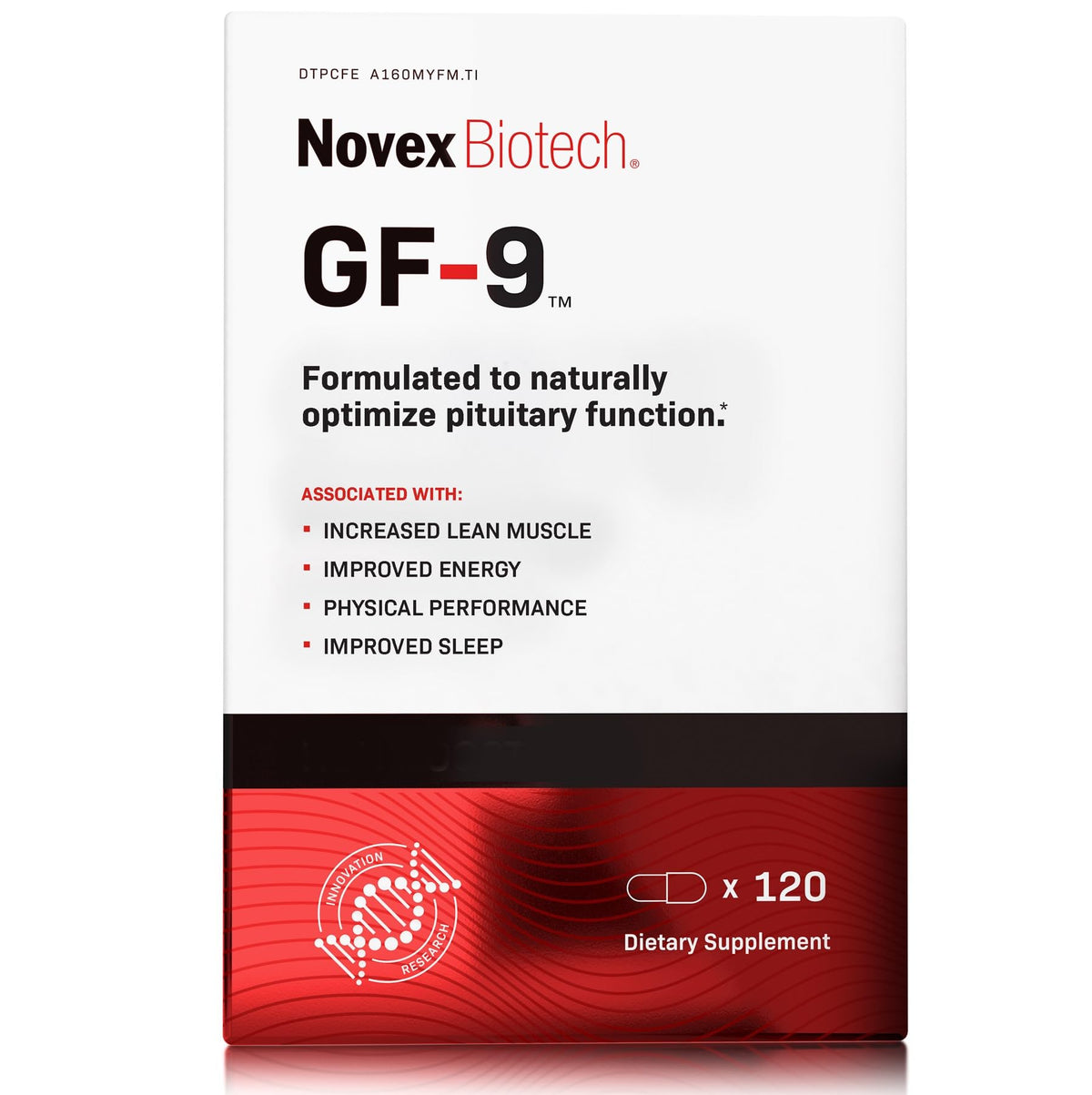 Novex Biotech GF-9 cápsulas en envase, posible impulso de energía para entrenar