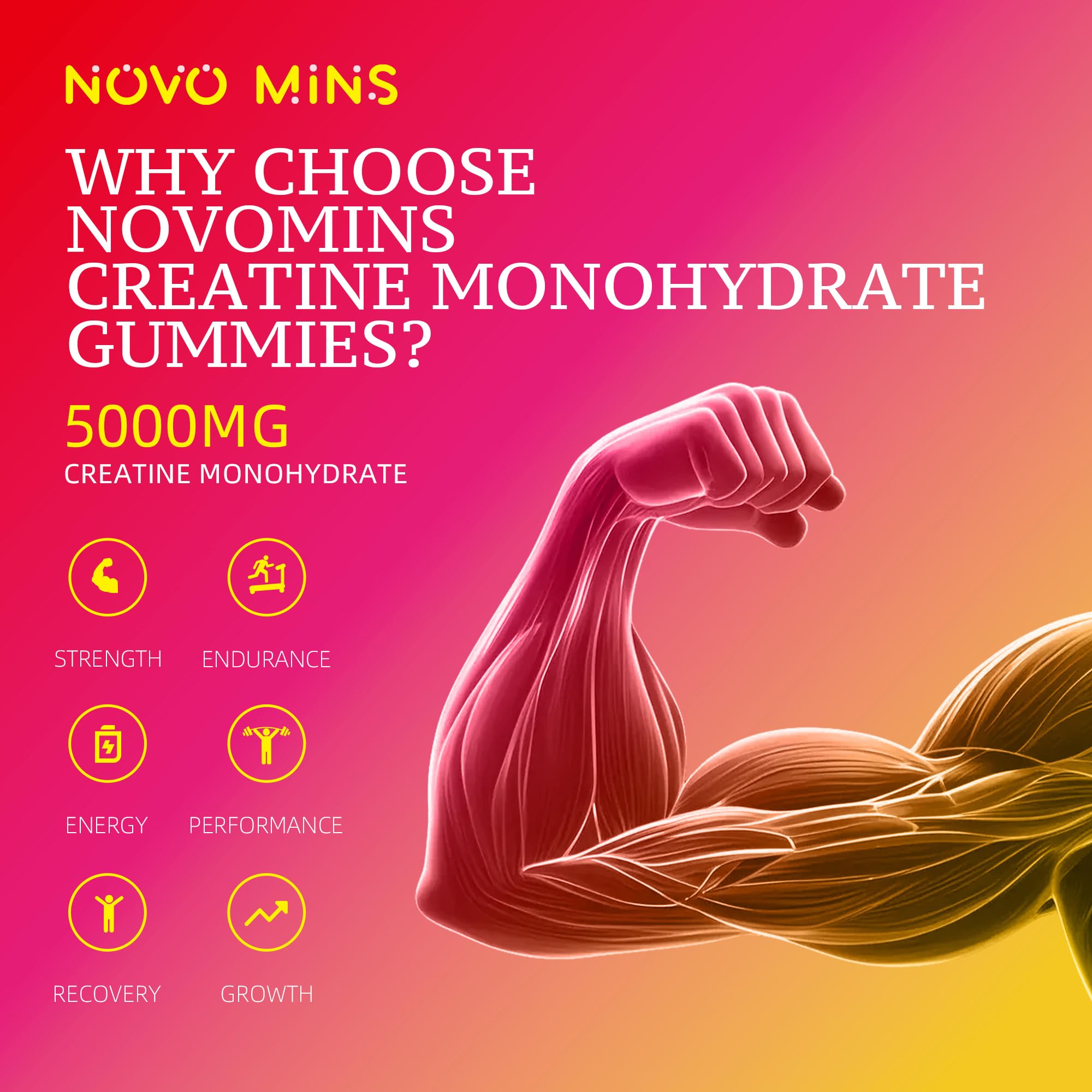 Textura masticable de gomitas novomins creatina facilita consumo previo al entrenamiento.