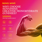 Textura masticable de gomitas novomins creatina facilita consumo previo al entrenamiento.