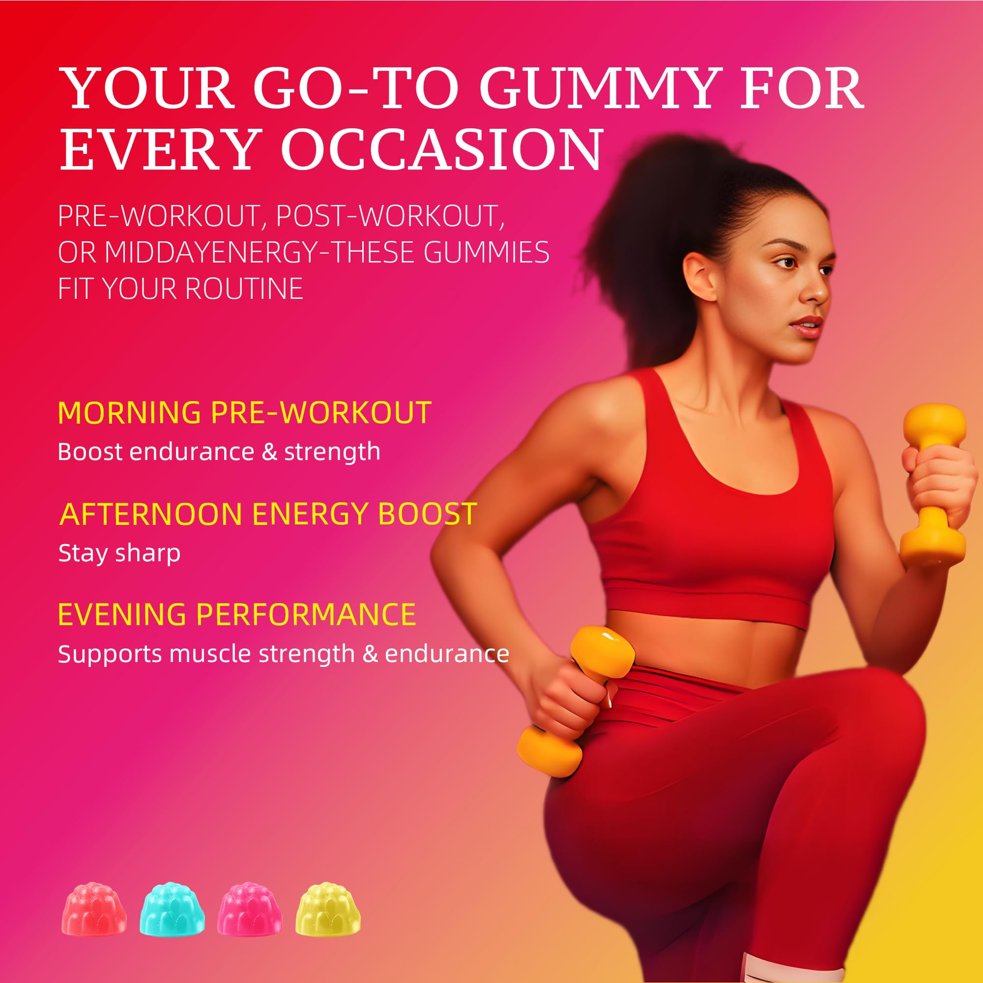 Uso diario pre-entrenamiento con gomitas novomins de creatina para energía sostenida.