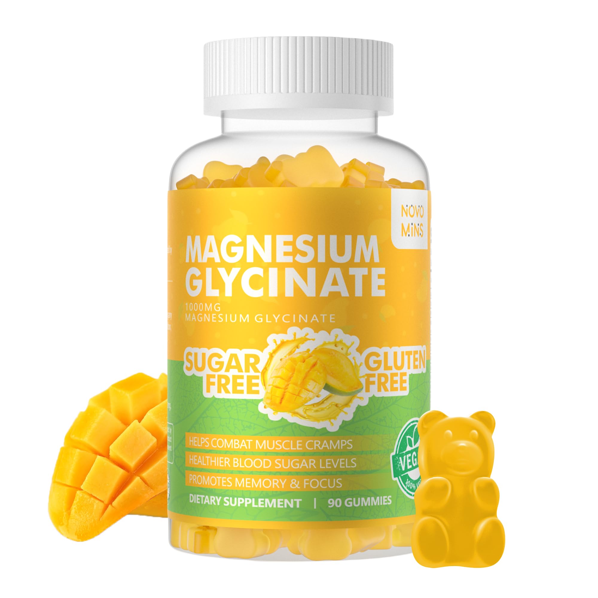 novomins gomitas magnesio glicinato, en bote práctico para diario.