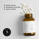 Etiqueta clara de Novos Boost NMN destacando pureza y calidad