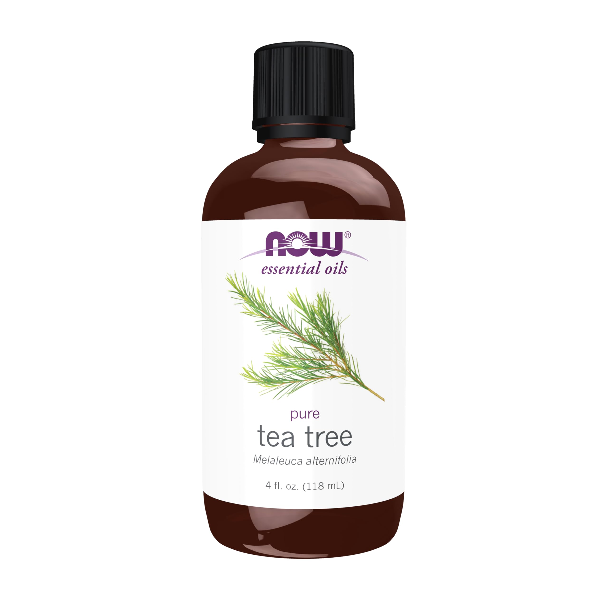 NOW Aceite de Árbol de Té en botella de 4 onzas listo para aromaterapia y purificación.