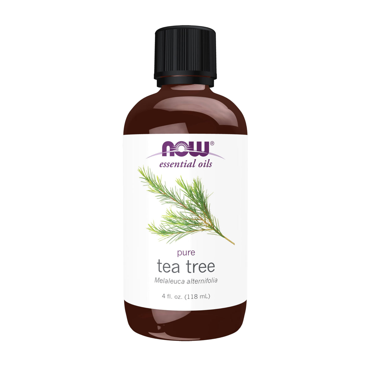 NOW Aceite de Árbol de Té en botella de 4 onzas listo para aromaterapia y purificación.
