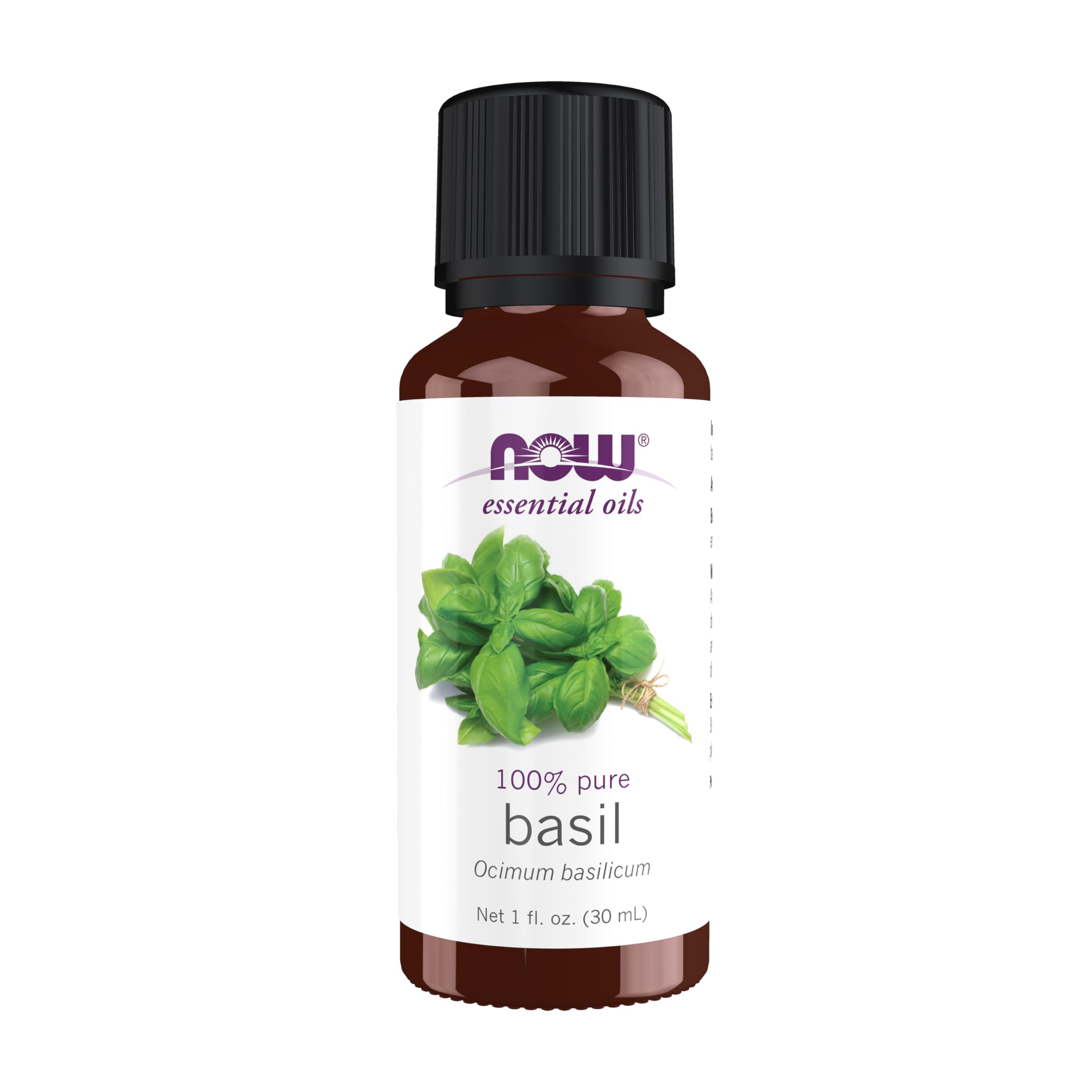 NOW Aceites esenciales albahaca: botella 1 onza para aromaterapia vigorizante.