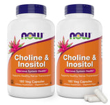 NOW Colina y Inositol: cápsulas en botella frontal para uso diario.