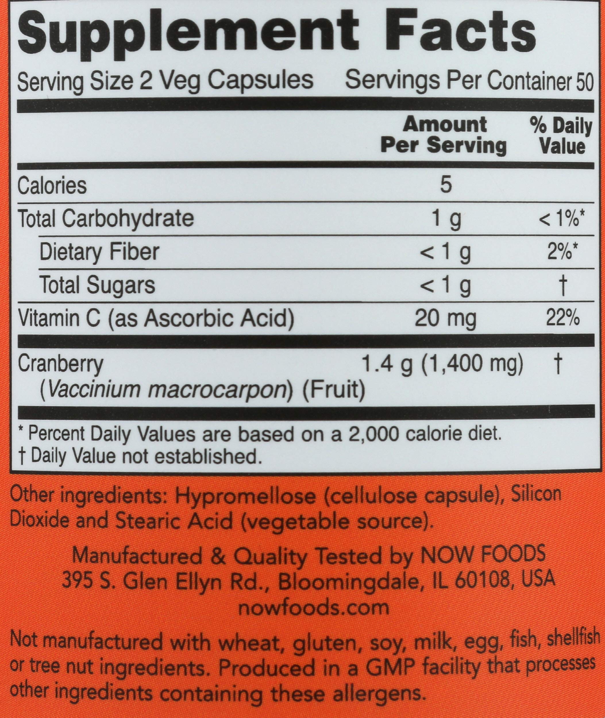 Cápsulas vegetales NOW Cranberry Concentrate sobre fondo claro para destacar pureza