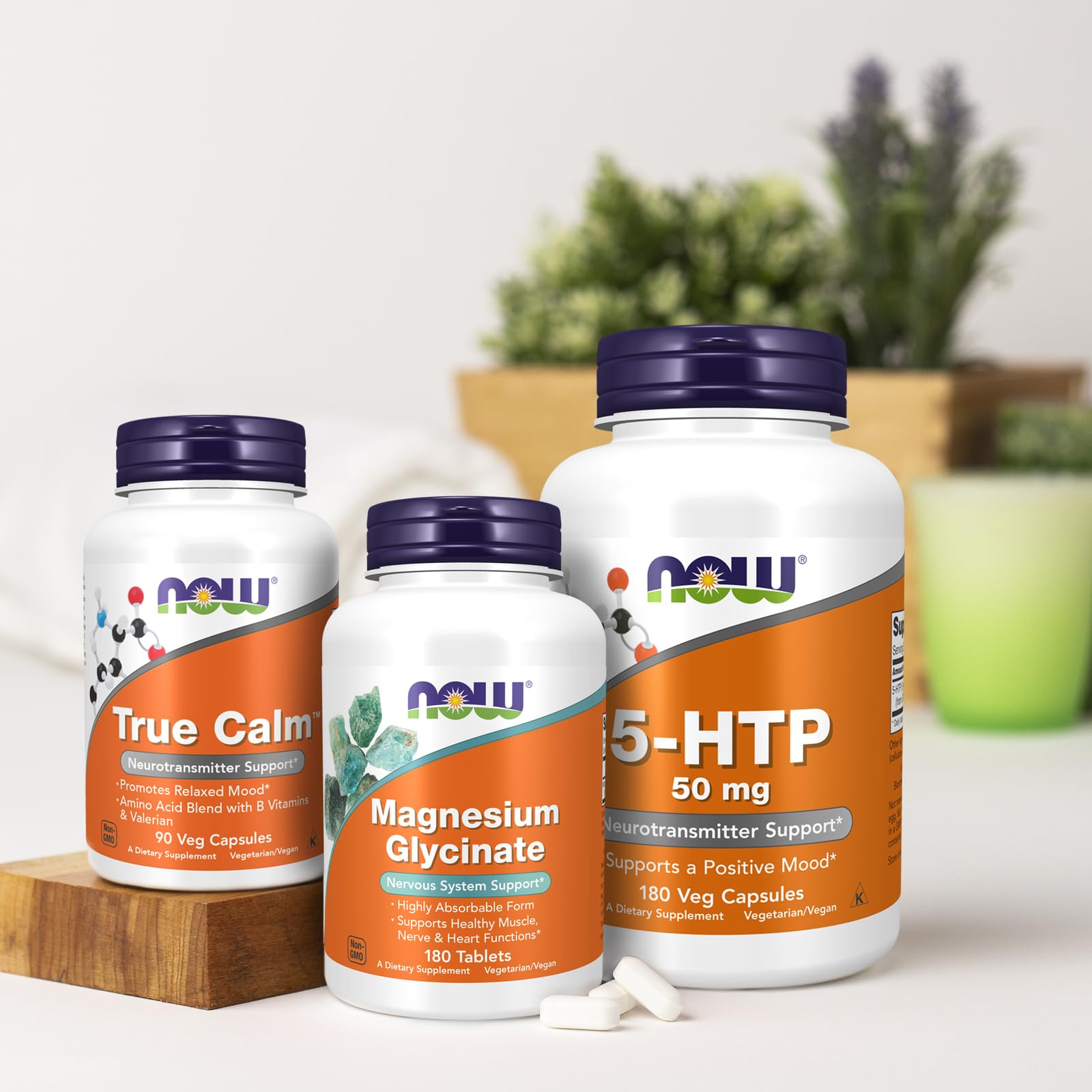NOW Foods 5-HTP empaque hecho en EE. UU., legado familiar
