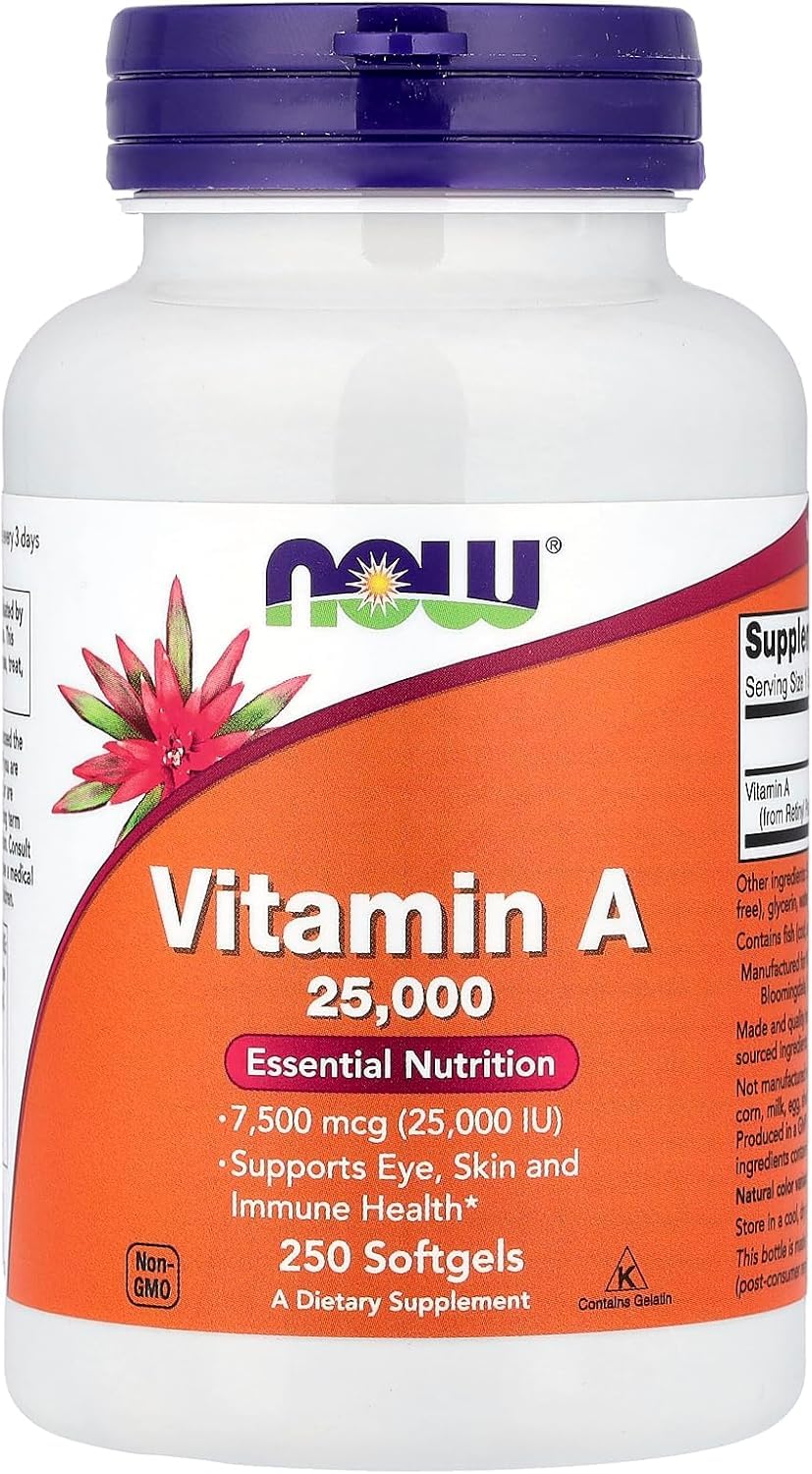 NOW Foods A 25,000 UI Softgel, cápsula suave de aceite de hígado de pescado para la salud ocular