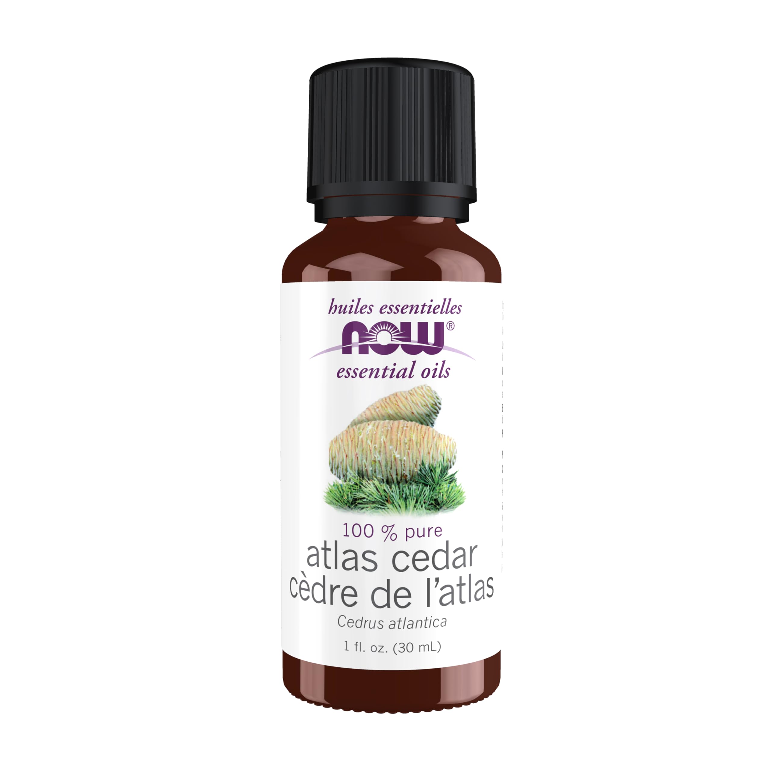 NOW Foods Aceite de Cedro del Atlas frasco 1 onza muestra aroma cálido y equilibrante para uso en difusor