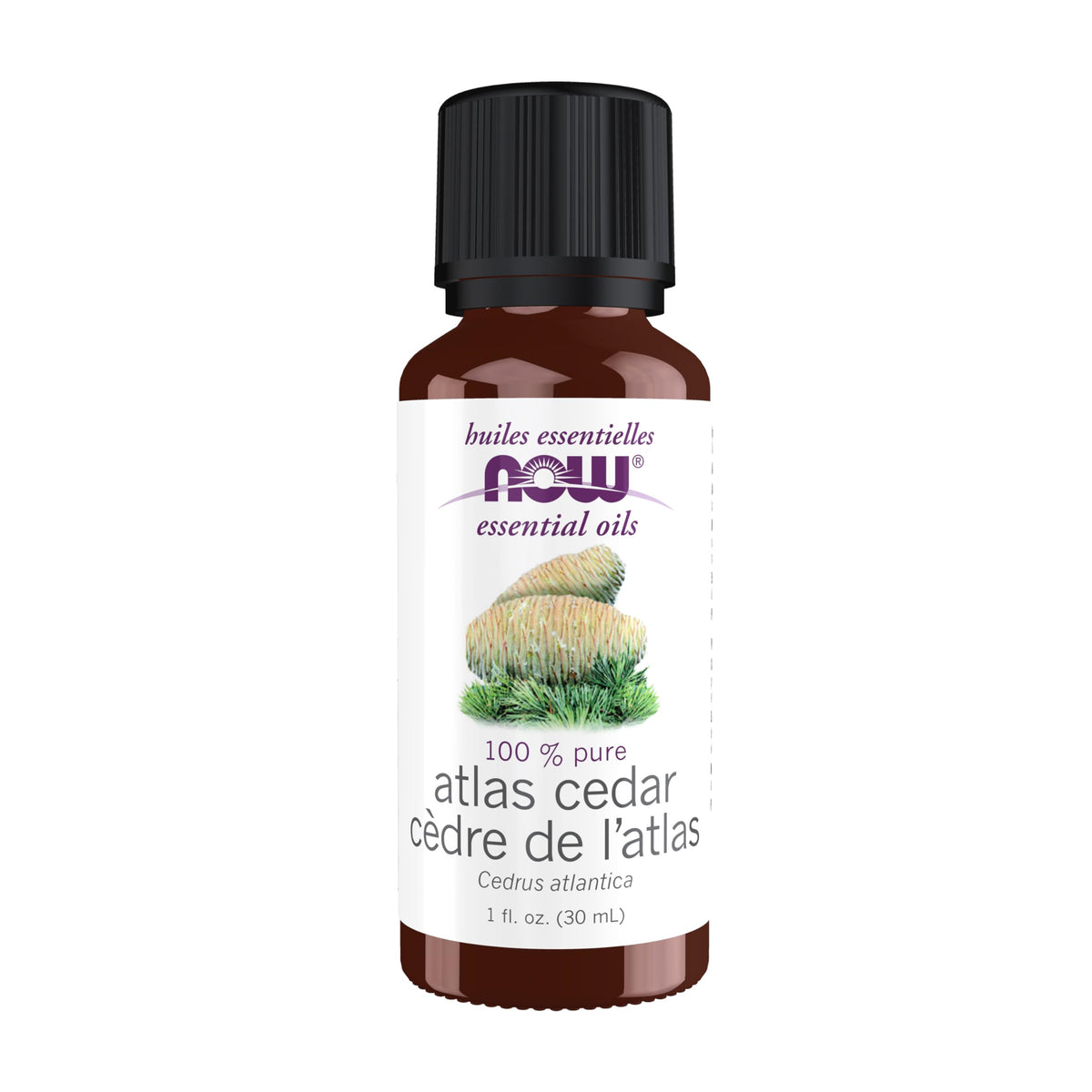 NOW Foods Aceite de Cedro del Atlas frasco 1 onza muestra aroma cálido y equilibrante para uso en difusor