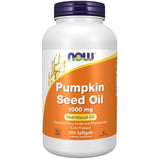 NOW Foods Aceite de Semilla de Calabaza 1000 mg botella frontal, suplemento natural diario