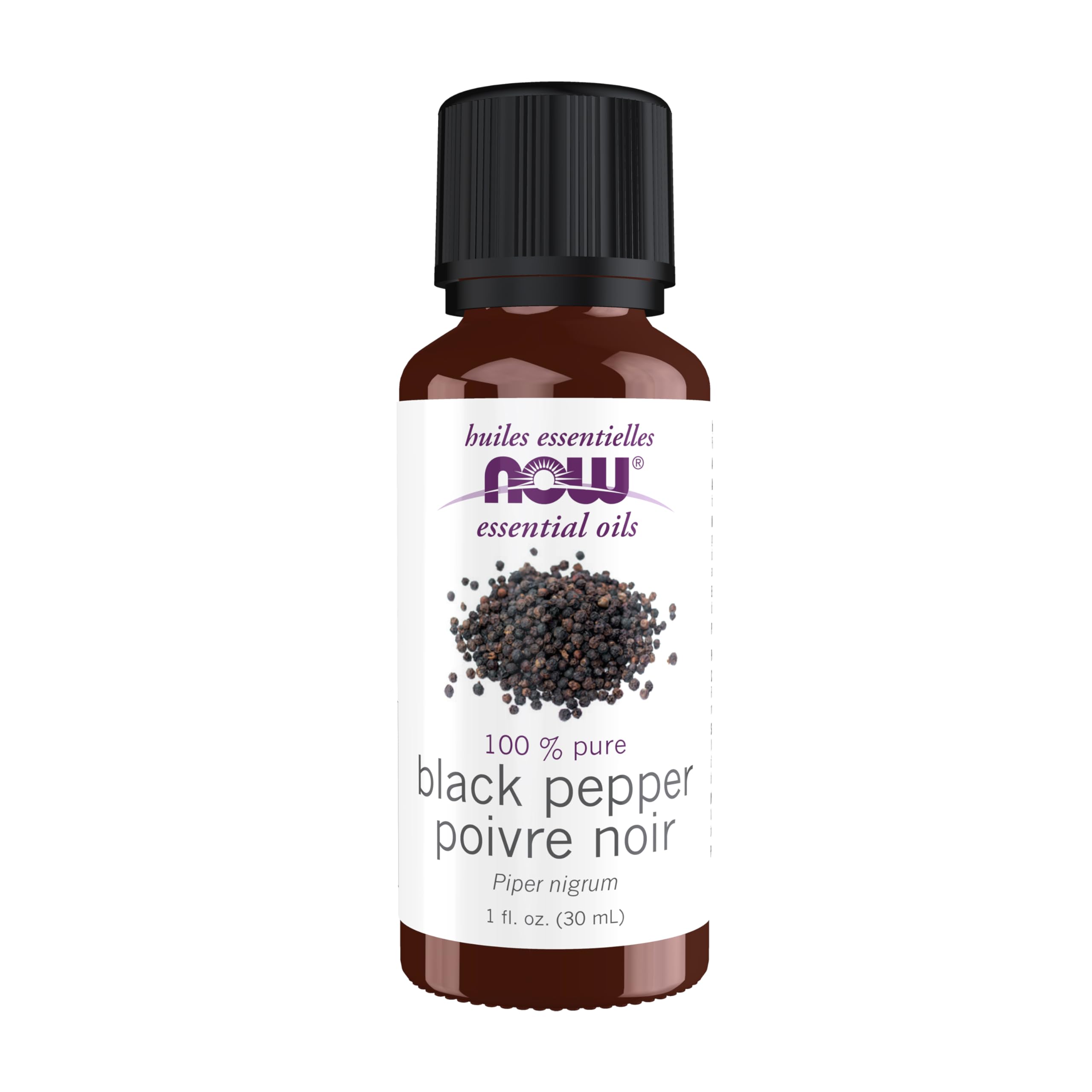 NOW Foods Pimienta Negra frasco 1 oz, aroma estimulante para aromaterapia.