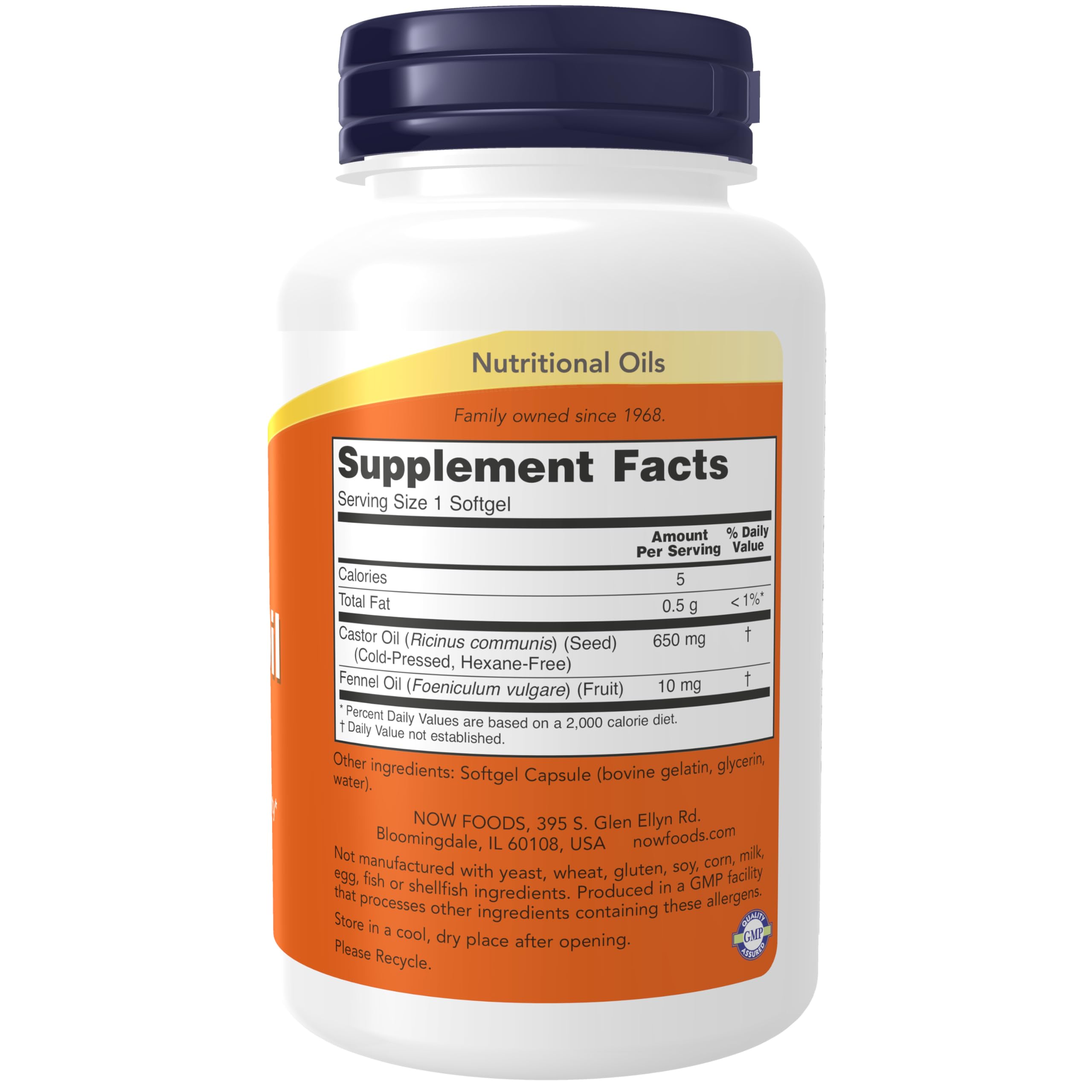 NOW Foods Aceite de ricino 650 mg con hinojo en botella para consumo ocasional