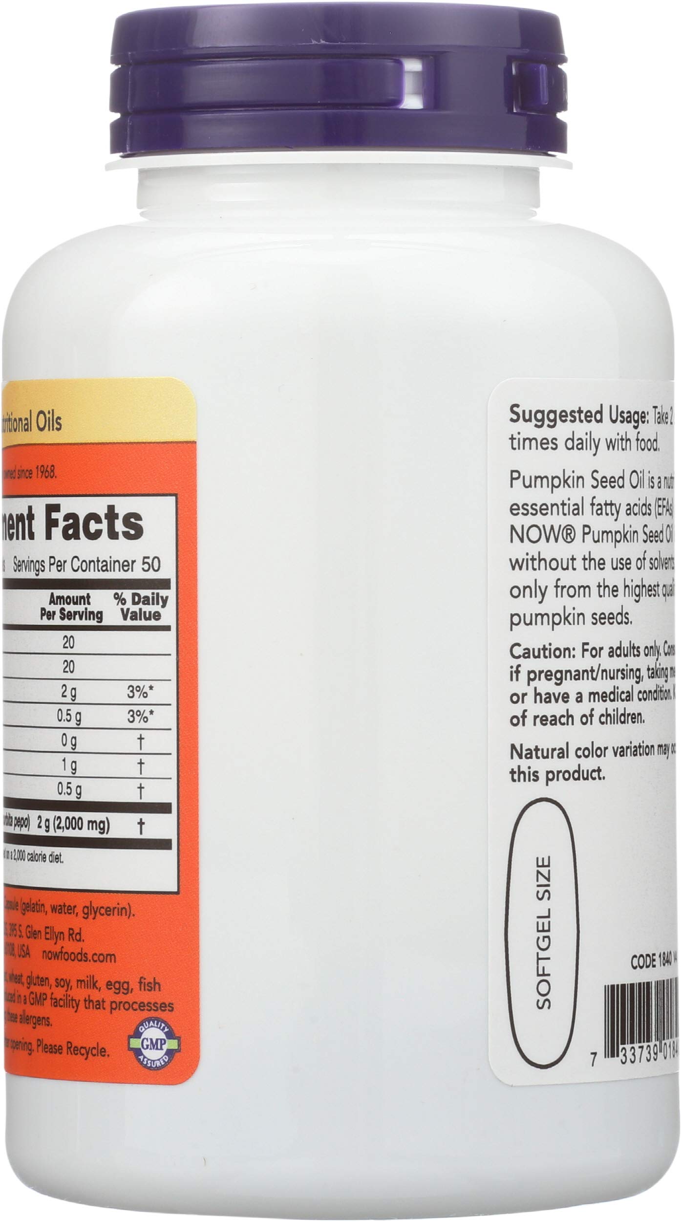 NOW Foods Aceite de Semilla de Calabaza, cápsulas blandas de 1000 mg para suplementación.