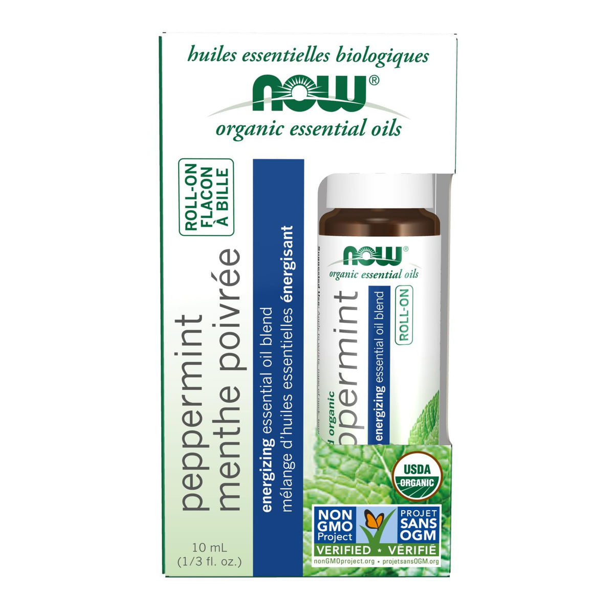 NOW Foods aceites esenciales de menta, roll-on de 10 ml para revitalizar durante el día