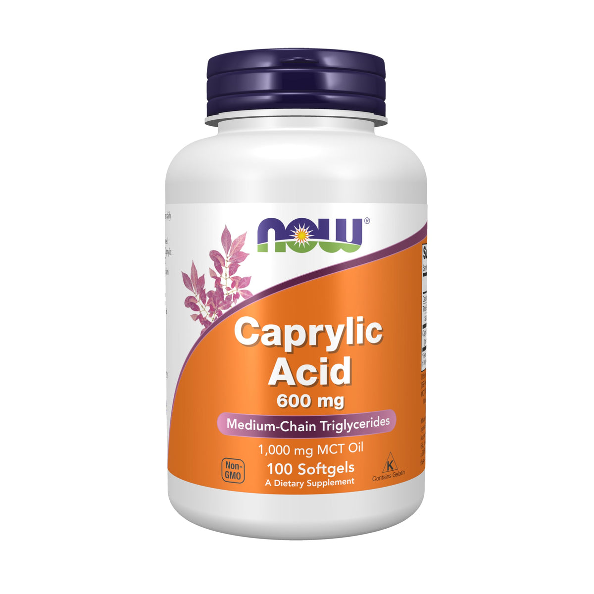 NOW Foods ácido caprílico 600 mg, cápsulas suaves en botella para entorno digestivo equilibrado