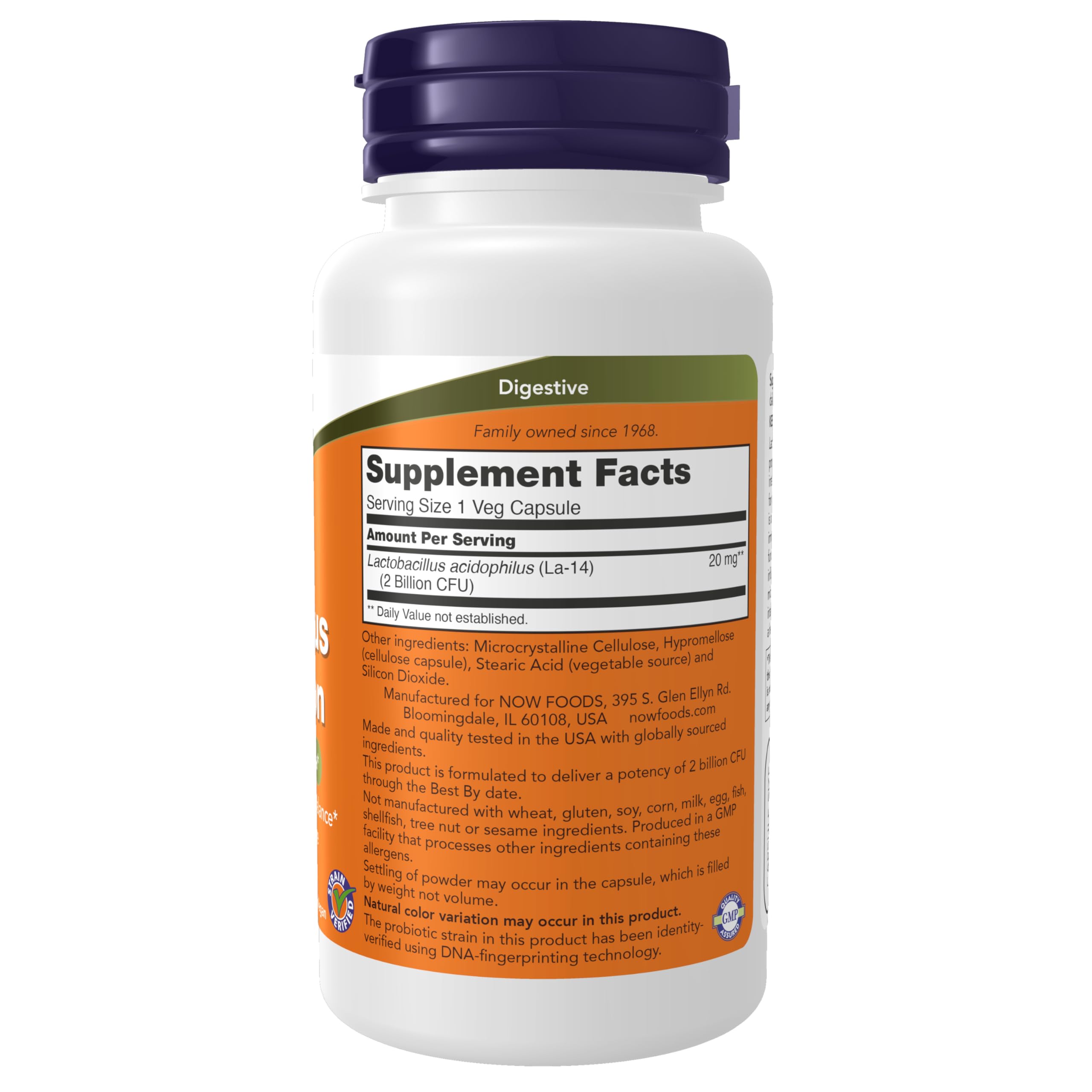 NOW Foods Acidophilus en bote, cápsulas fáciles de tomar diariamente.