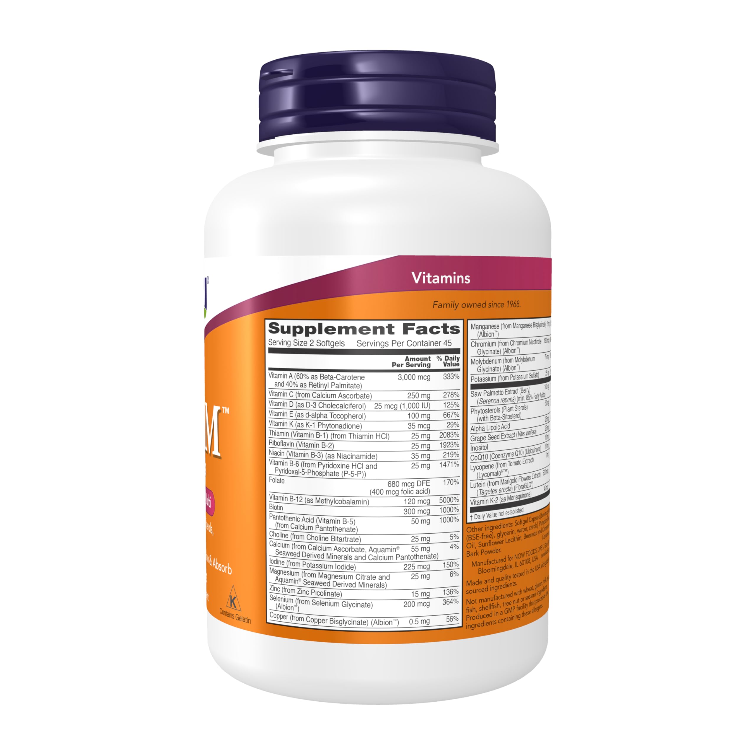 ADAM contiene serenoa repens, esteroles vegetales, licopeno y CoQ10 para apoyo nutricional