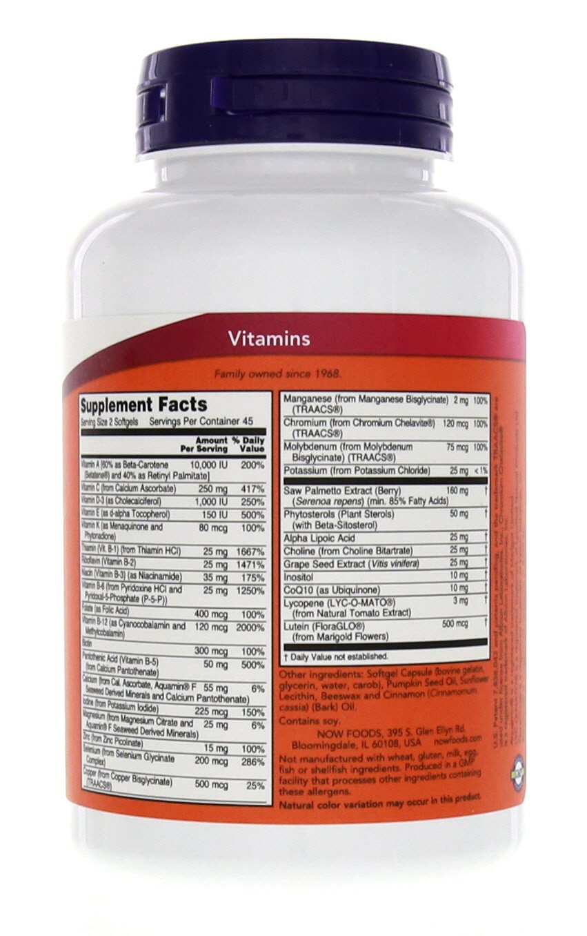 NOW Foods Adam softgels cápsulas suaves para porciones diarias.