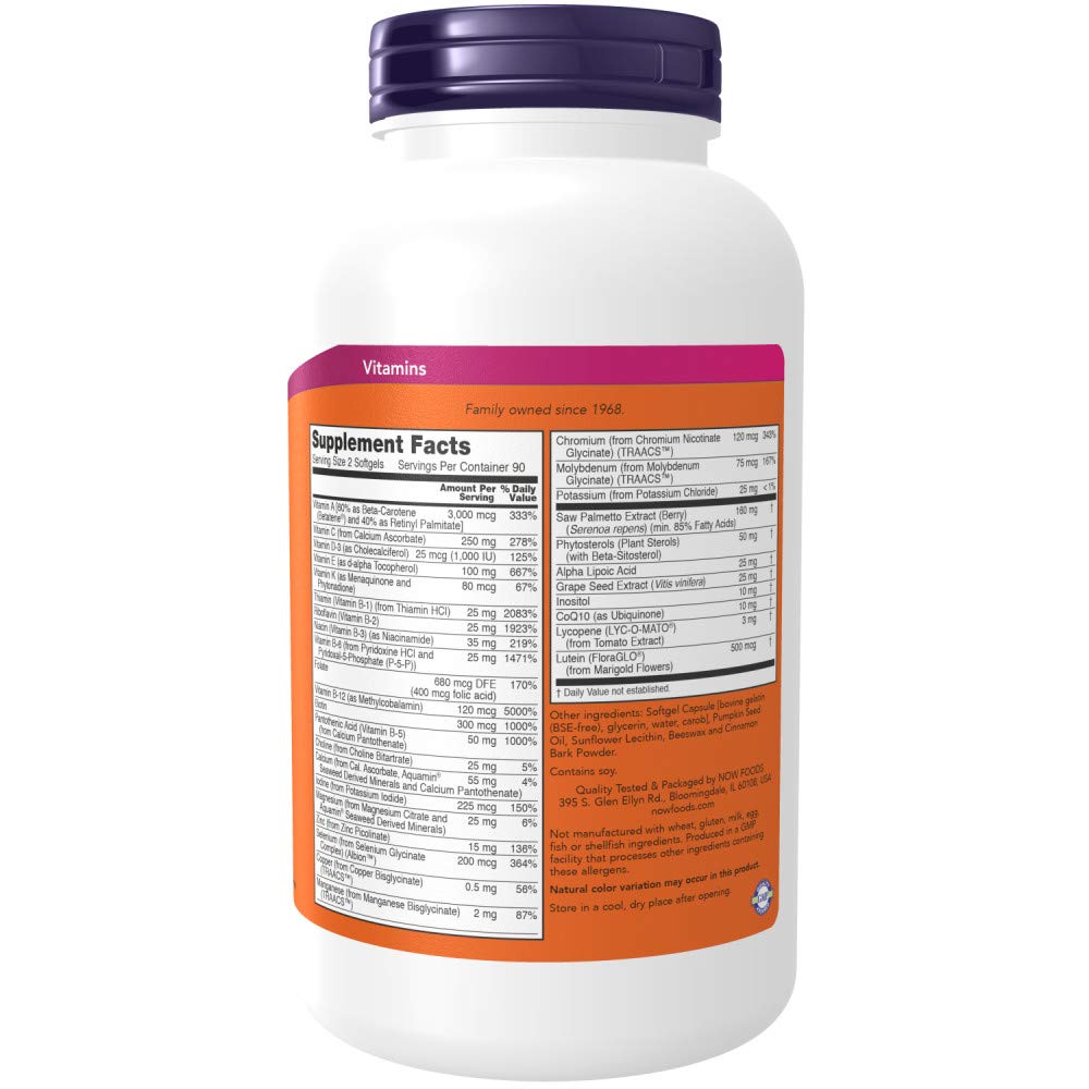 NOW Foods Adam, etiqueta frontal, información clara sobre ingredientes clave.