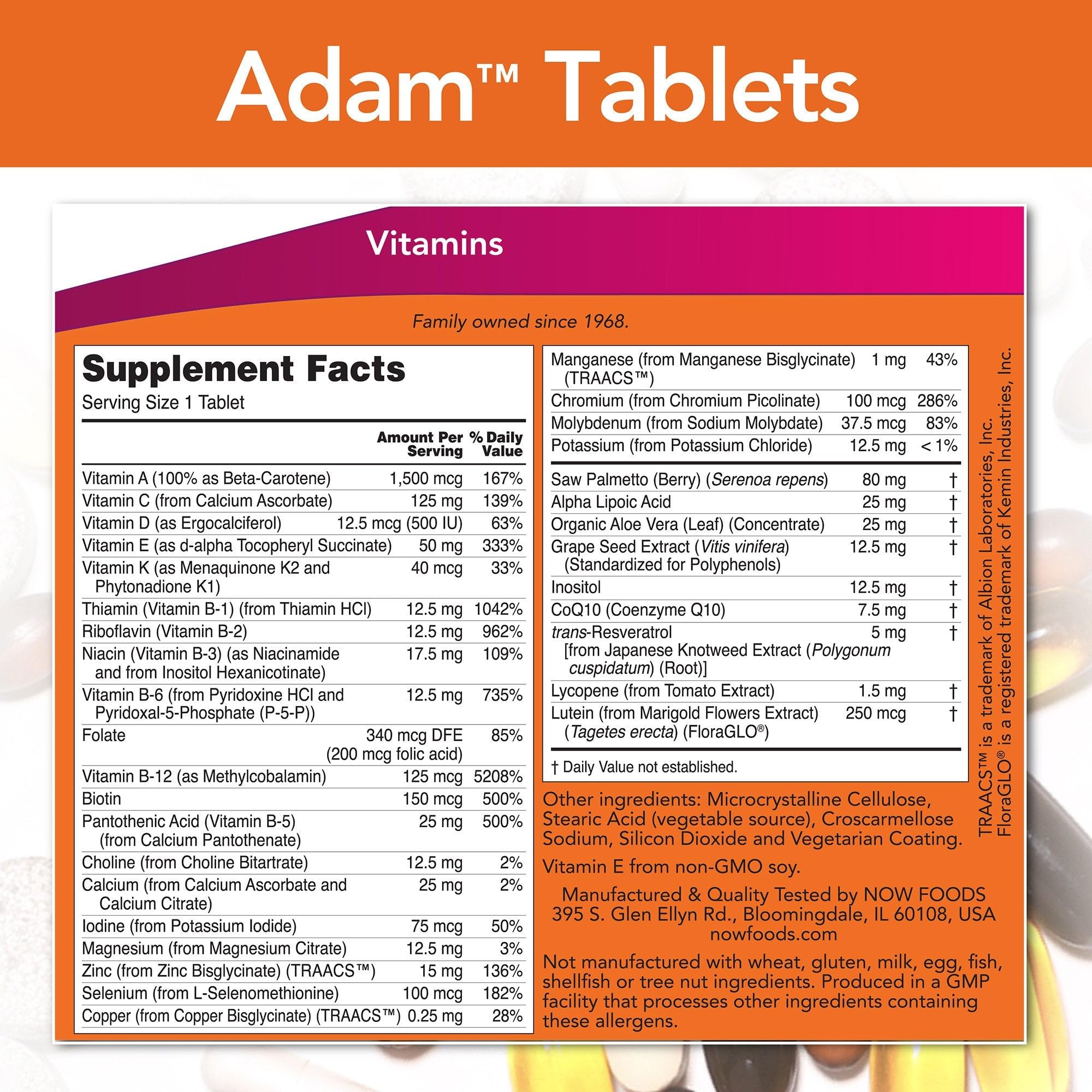 NOW Foods ADAM Superior Multi, cápsulas softgel, suave de tragar para mayor comodidad diaria.