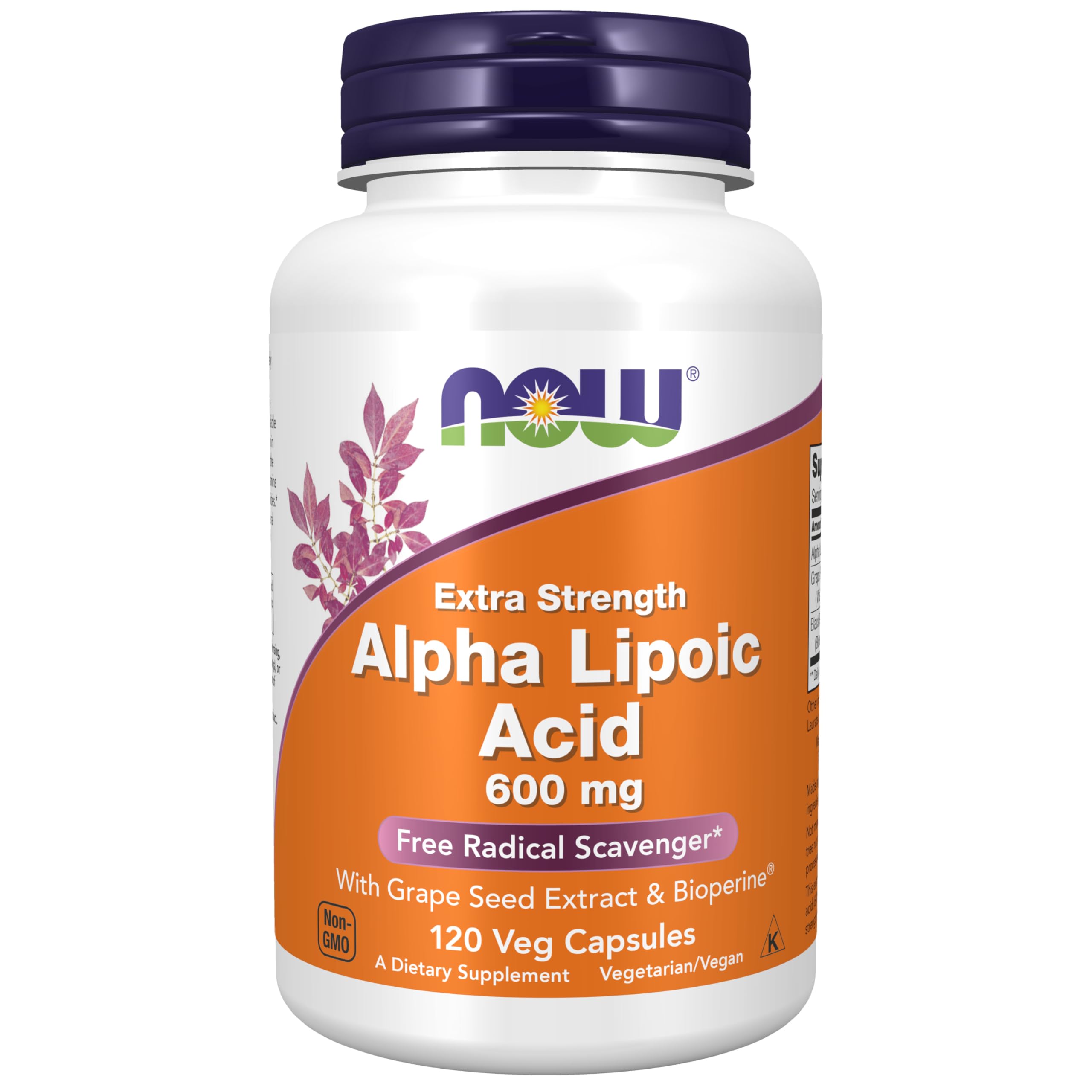 NOW Foods Alfa Lipoico 600 mg cápsula, apoyo antioxidante diario.