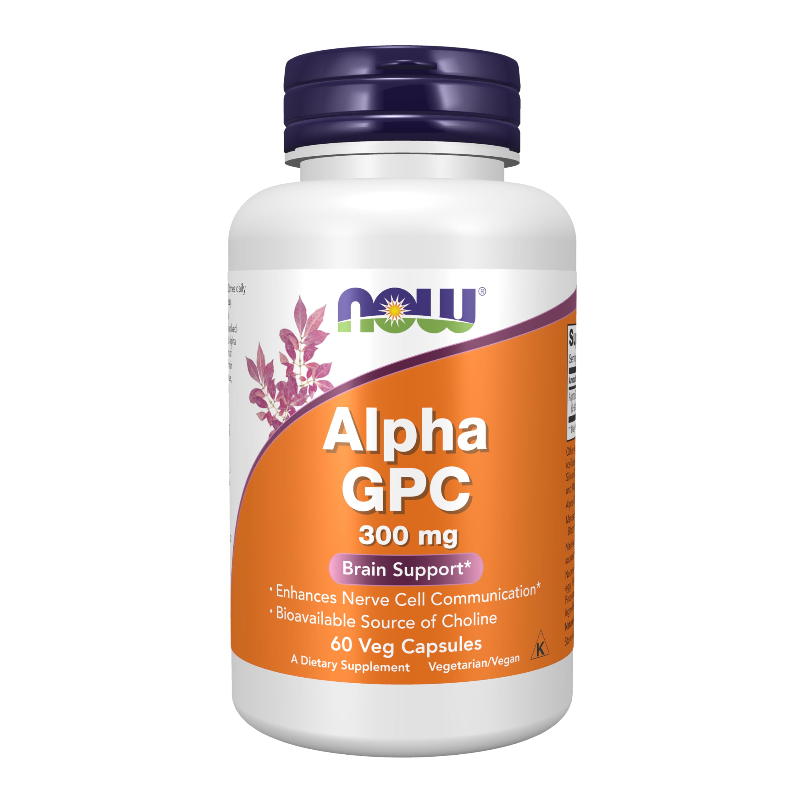 NOW Foods Alpha GPC 300 mg: botella visible para apoyo cognitivo diario