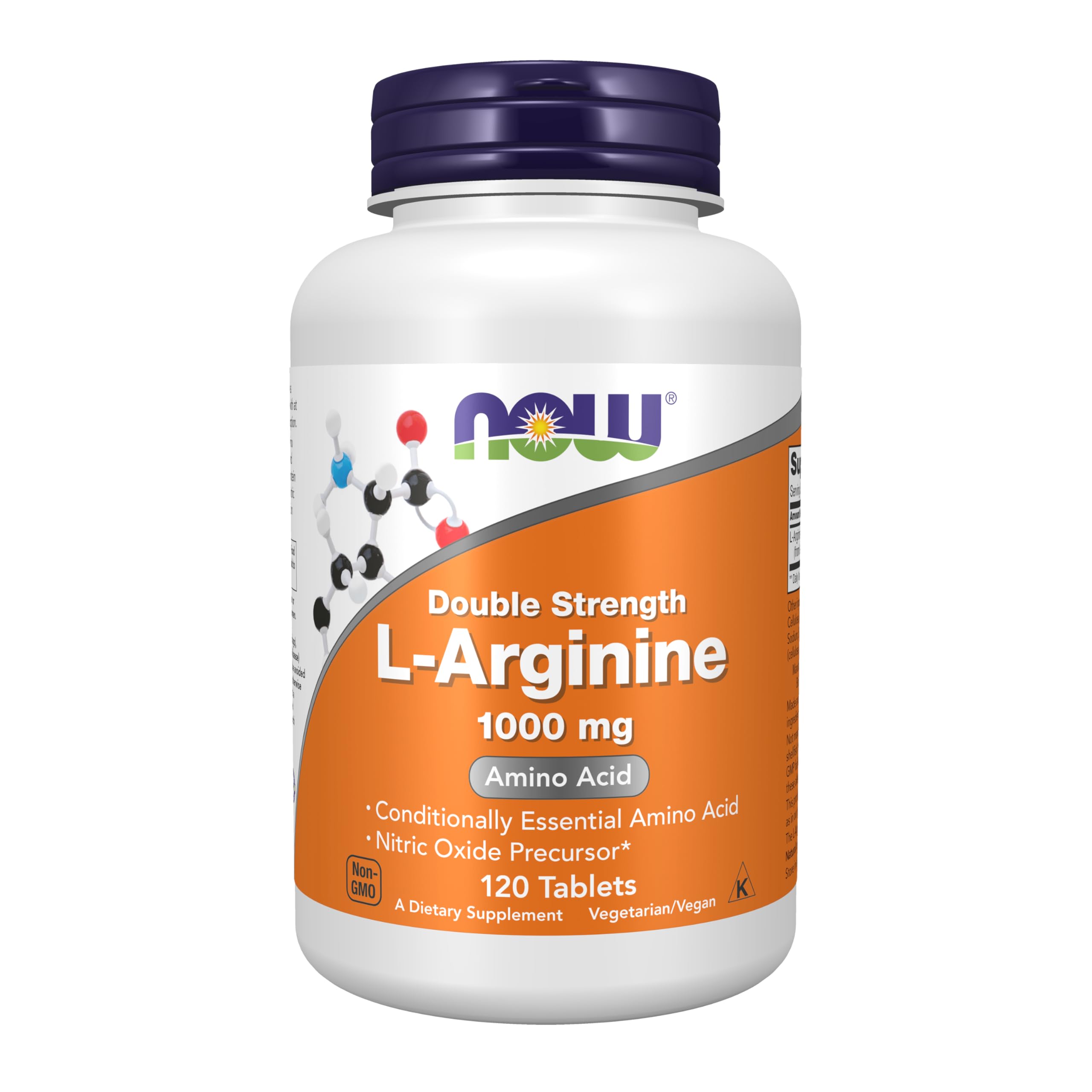 NOW Foods Arginina 1000 mg, tabletas en caja, posible apoyo a la salud vascular.