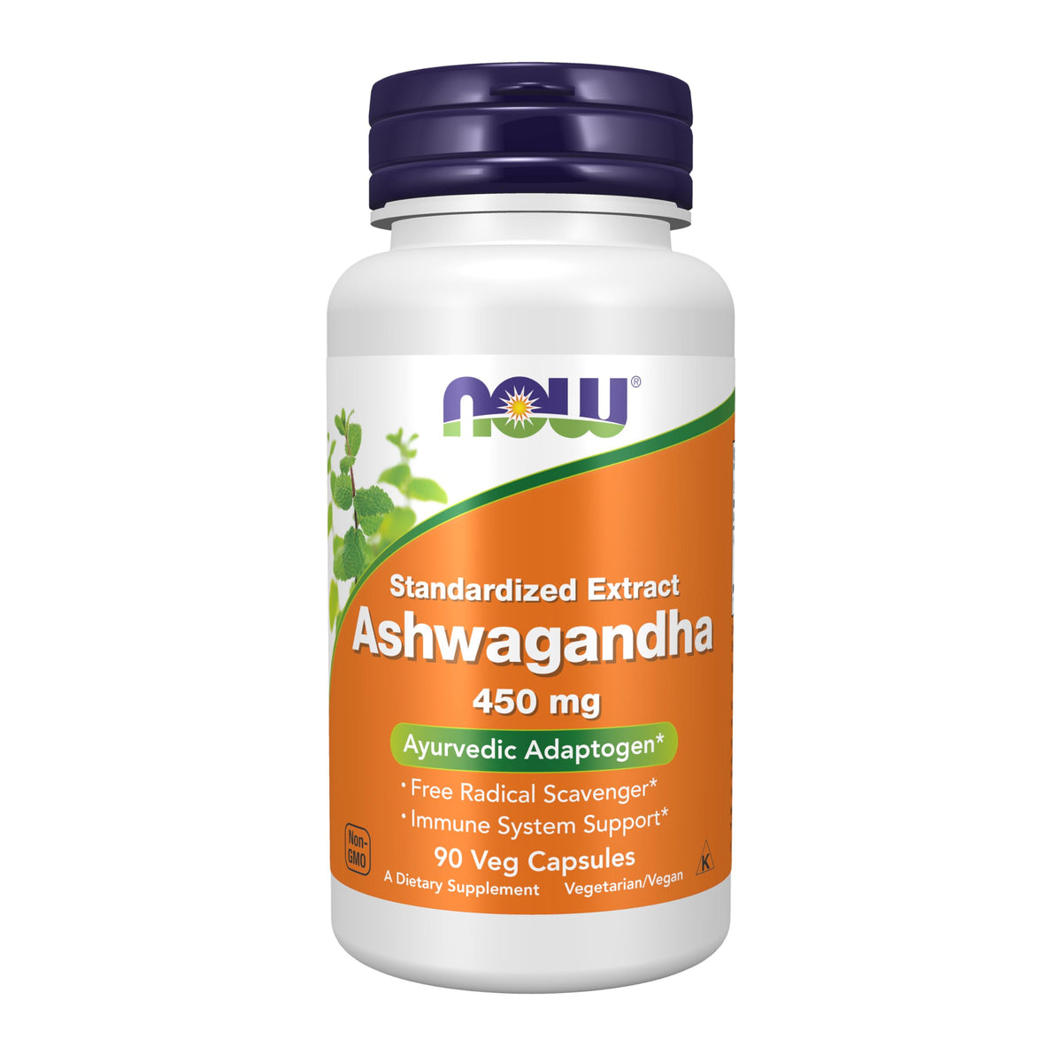 NOW Foods Ashwagandha cápsulas 450 mg, bote de 90, posible apoyo al manejo del estrés diario.